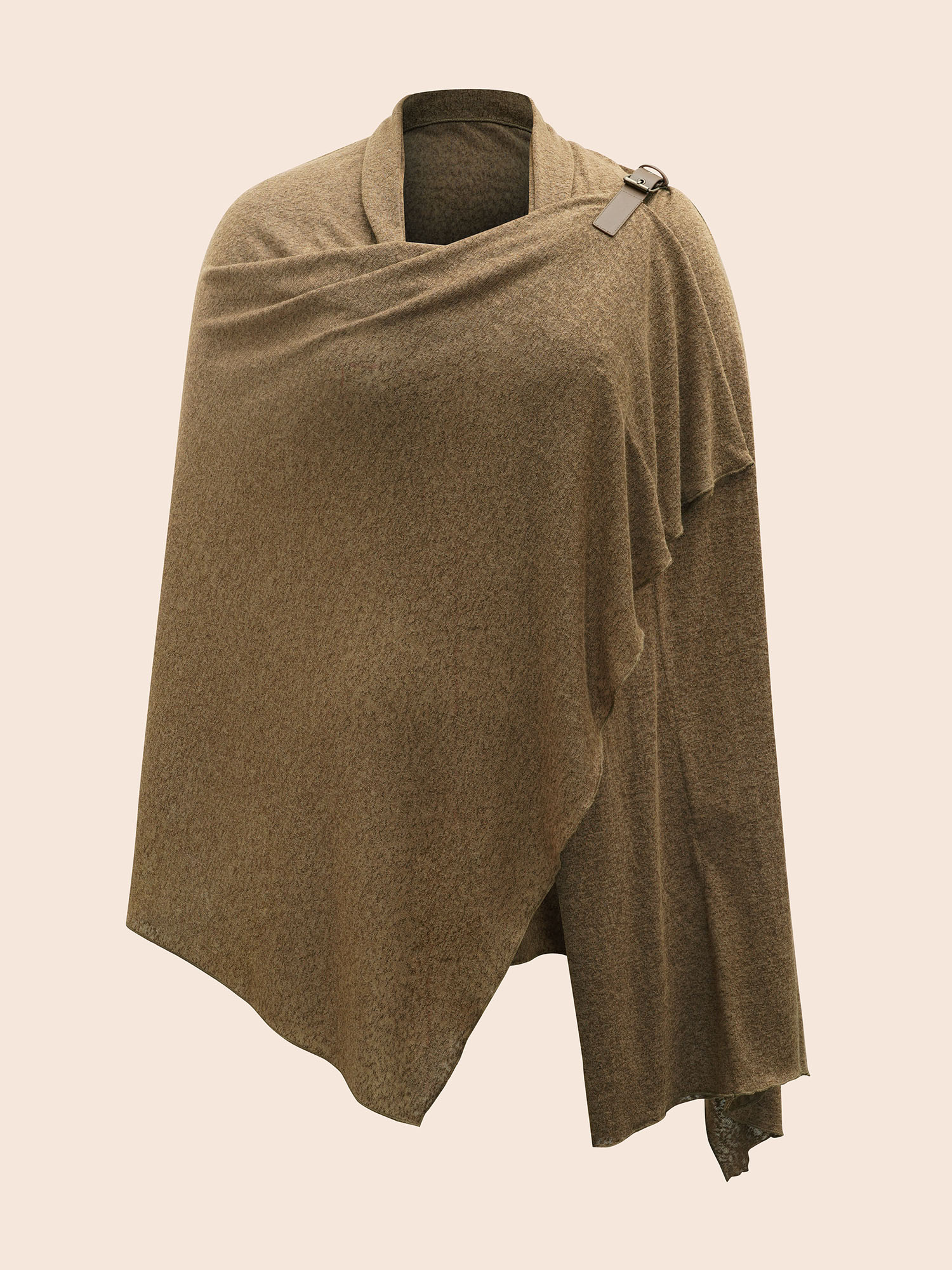 

Plus Size Knitted Leather Buckle Cape Styled Shawl Women Yellowishbrown Elegant Asymmetrical Loose Ladies Everyday Winter Coats BloomChic