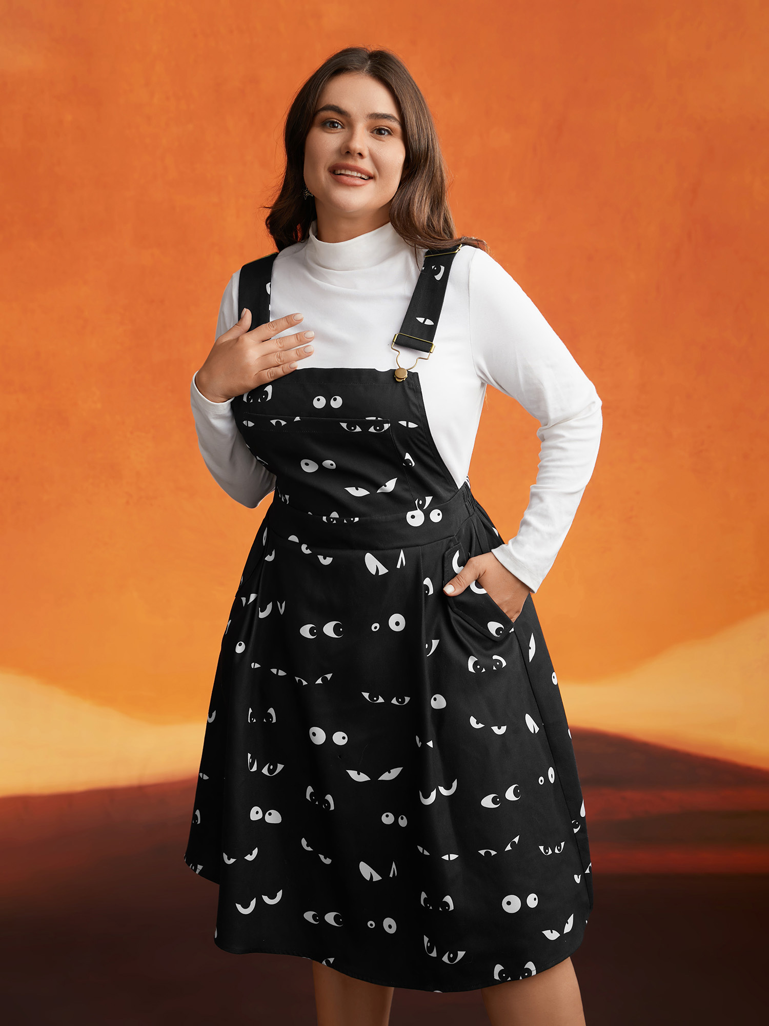 

Plus Size Bat Eyes Overall Straps Skirt Midi Dress Black Women Cocktail Non Party Curvy Bloomchic