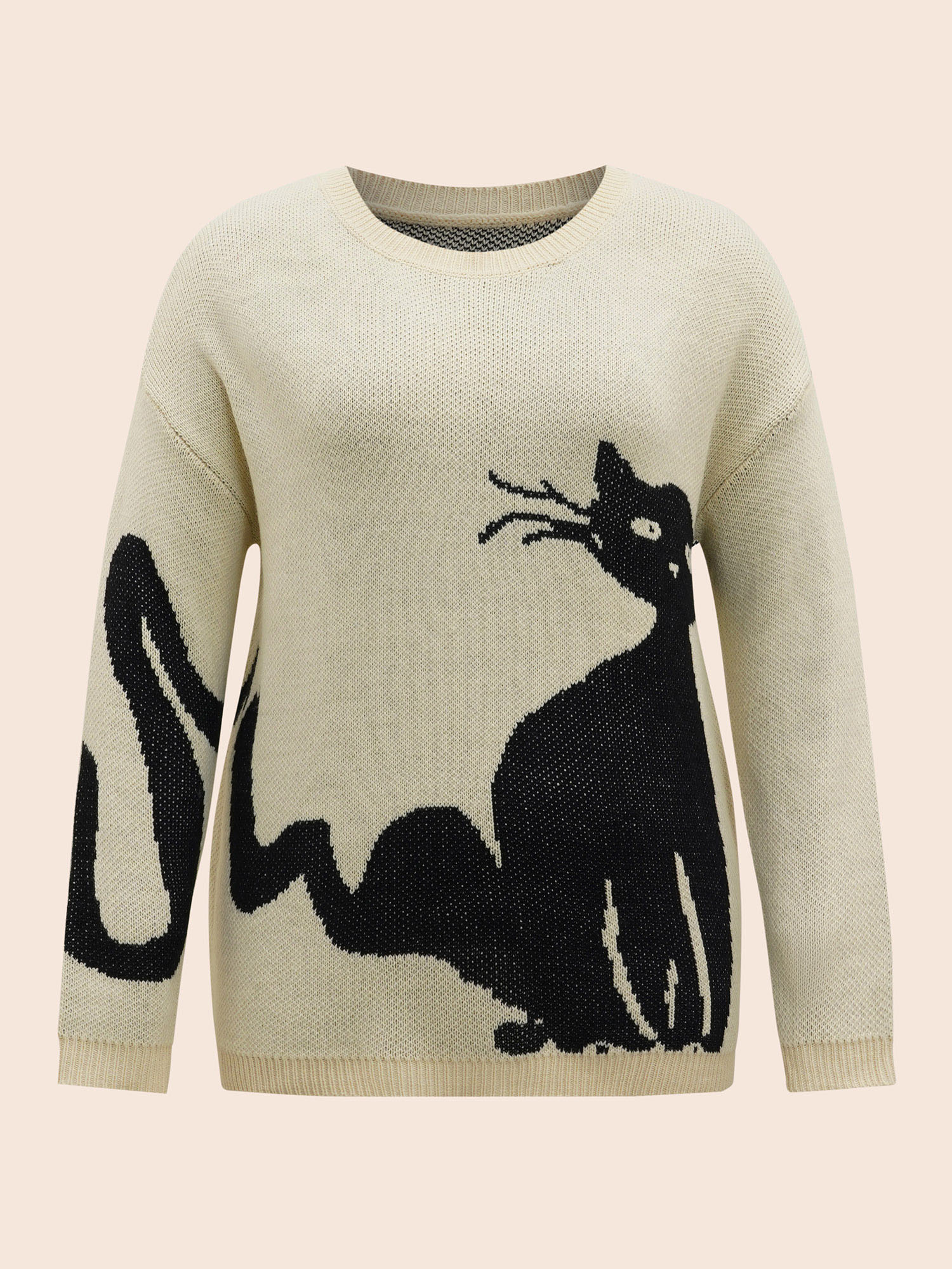 

Plus Size Mystic Cat Knit Crew Neck Pullover Originalwhite Women Casual Long Sleeve Round Neck Everyday Pullovers BloomChic