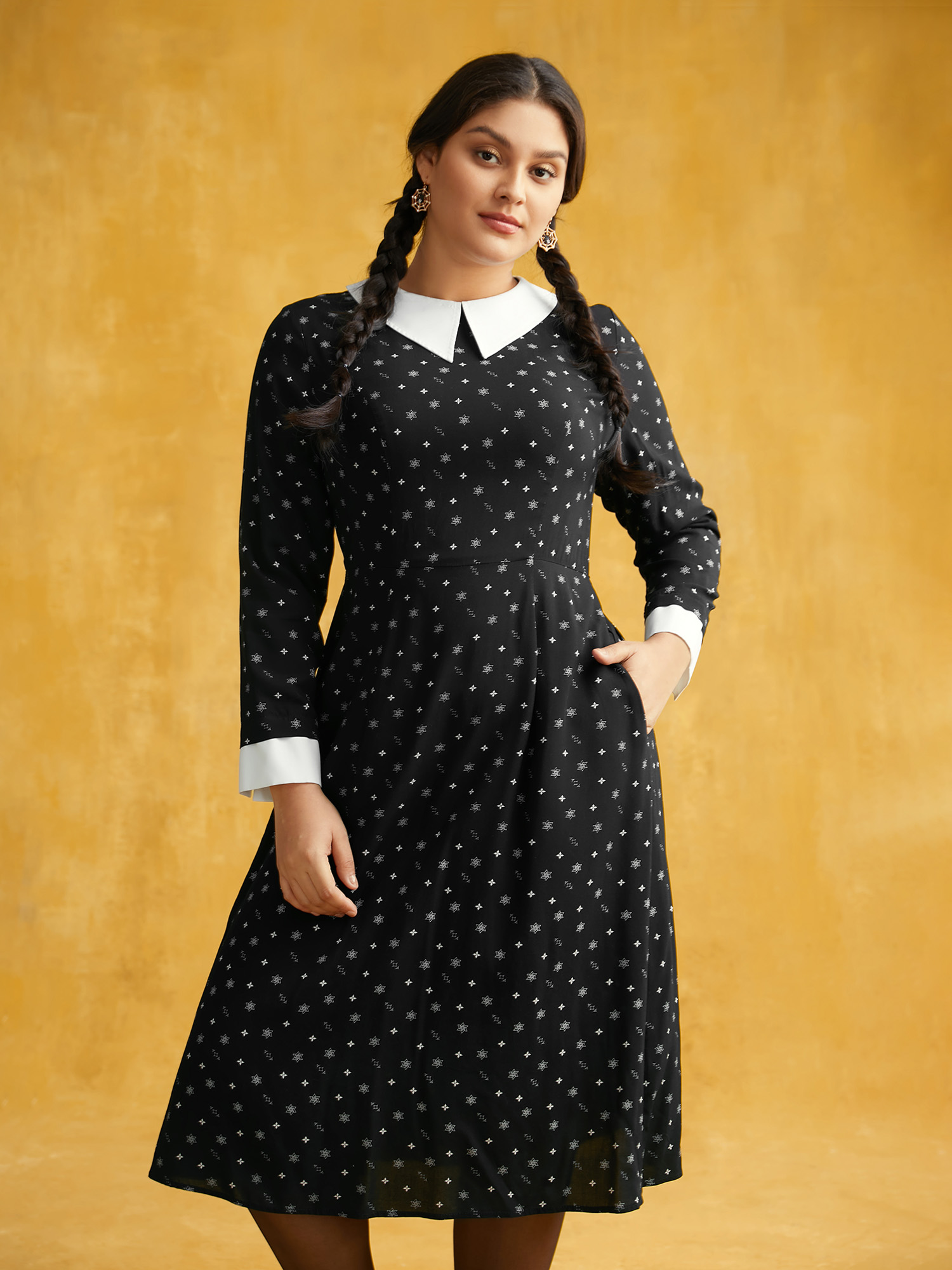 

Wednesday Adams Inspired A-line Midi Dress, Black