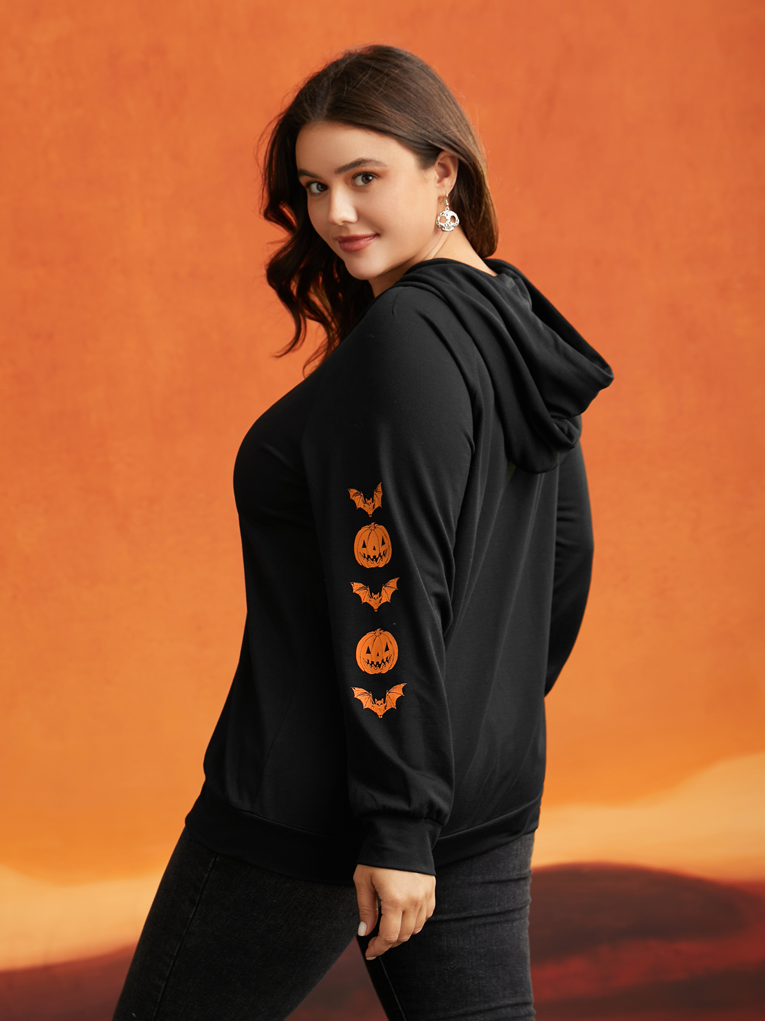 Plus Size Trick & Chic Graphic Sweatshirt Women Black Casual Drawstring Hooded Everyday Sweatshirts BloomChic 28/5X 