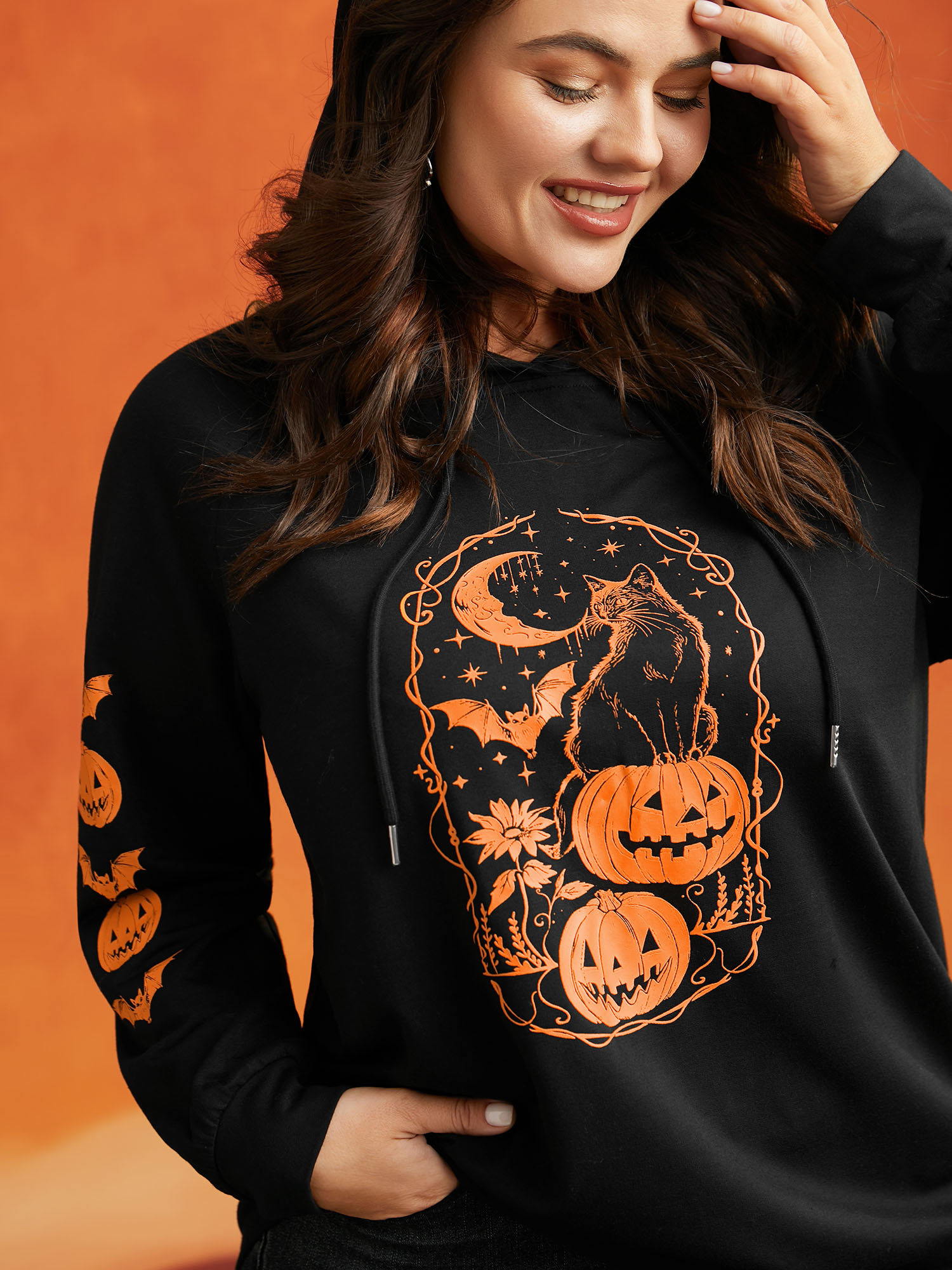 Plus Size Trick & Chic Graphic Sweatshirt Women Black Casual Drawstring Hooded Everyday Sweatshirts BloomChic 28/5X 