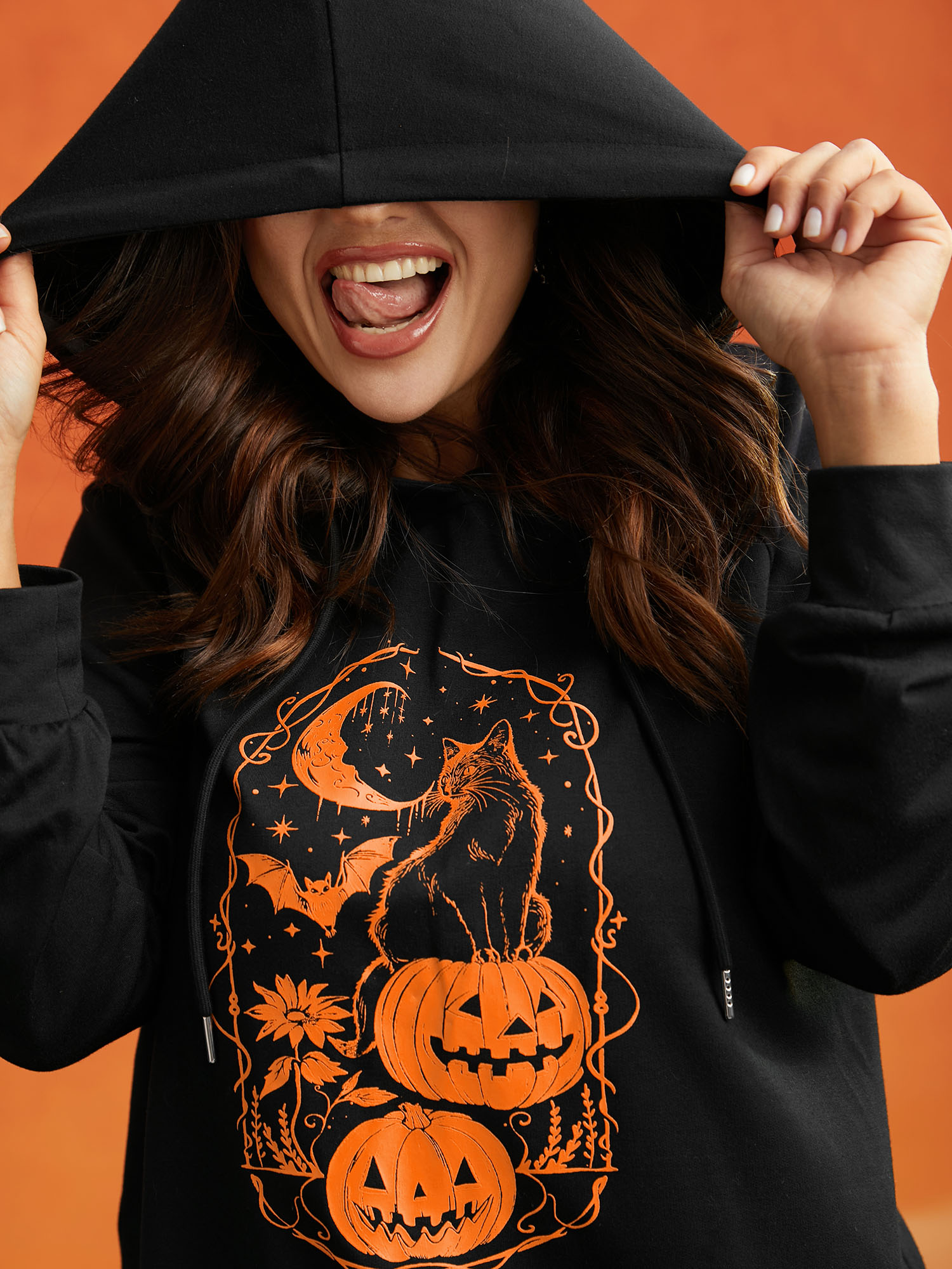 Plus Size Trick & Chic Graphic Sweatshirt Women Black Casual Drawstring Hooded Everyday Sweatshirts BloomChic 28/5X 
