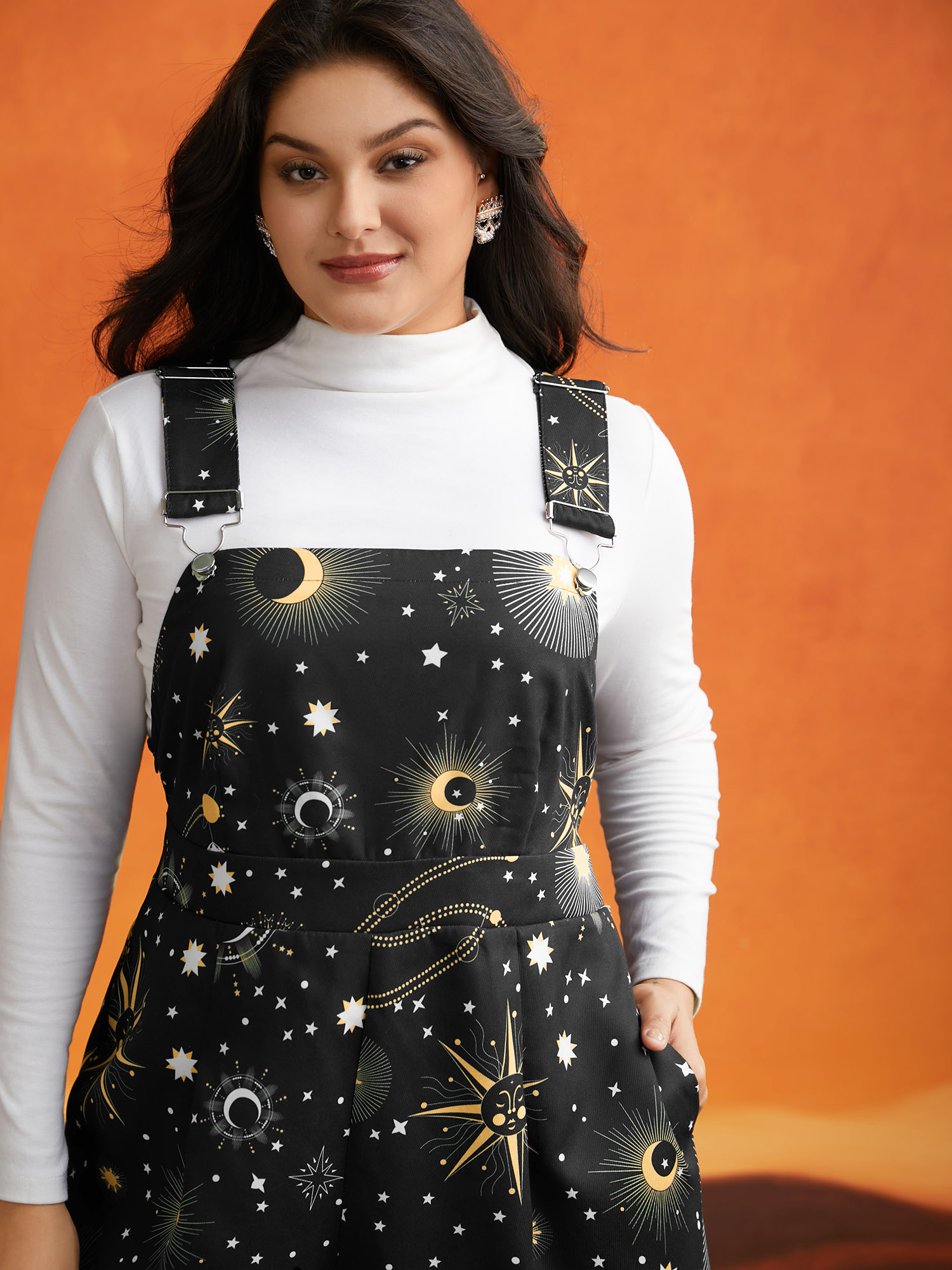 Plus Size Black Starry Night Printed Cami Jumpsuit Women Cocktail Sleeveless Non Party Loose Jumpsuits BloomChic 10/M 
