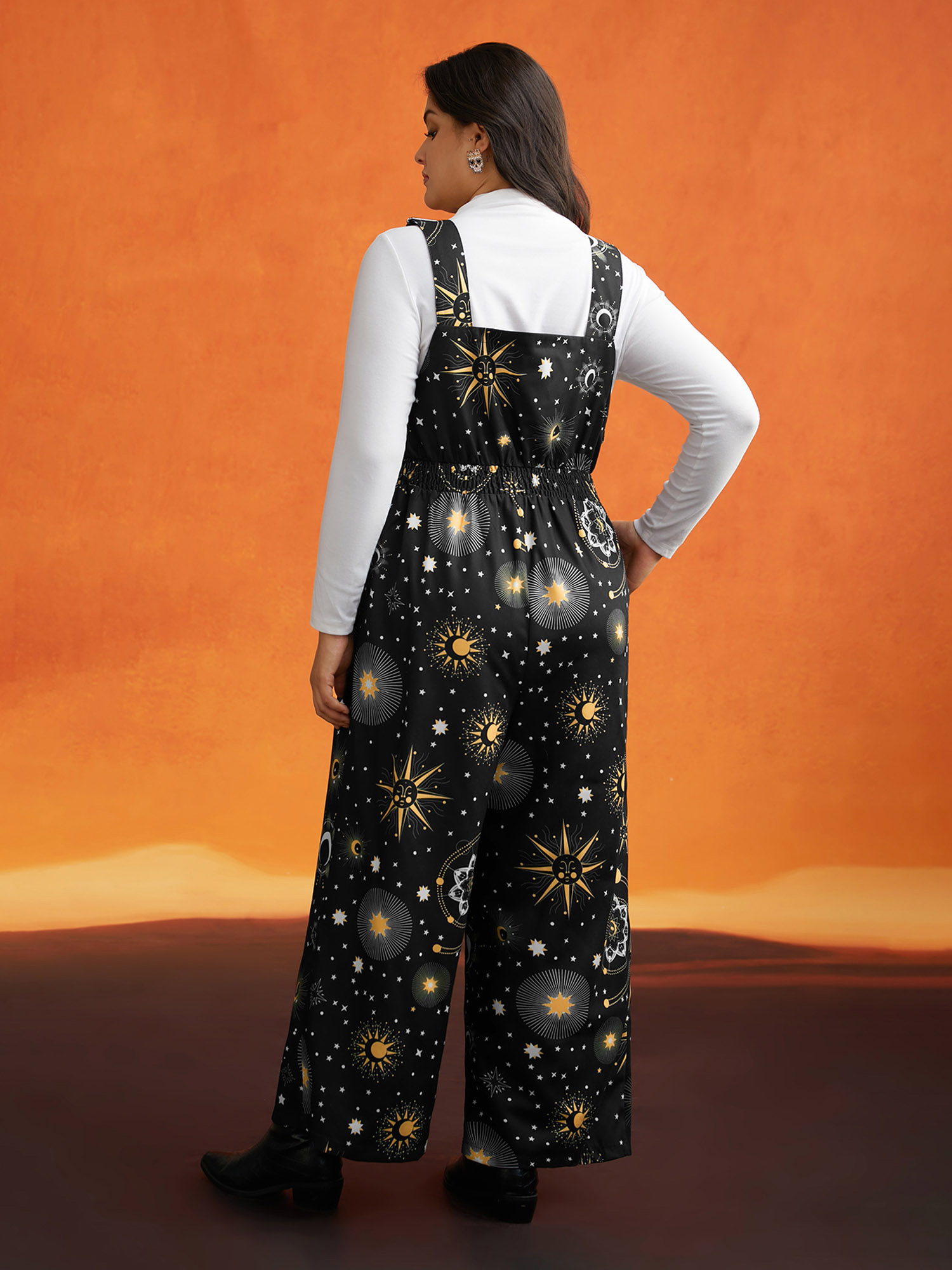 Plus Size Black Starry Night Printed Cami Jumpsuit Women Cocktail Sleeveless Non Party Loose Jumpsuits BloomChic 10/M 