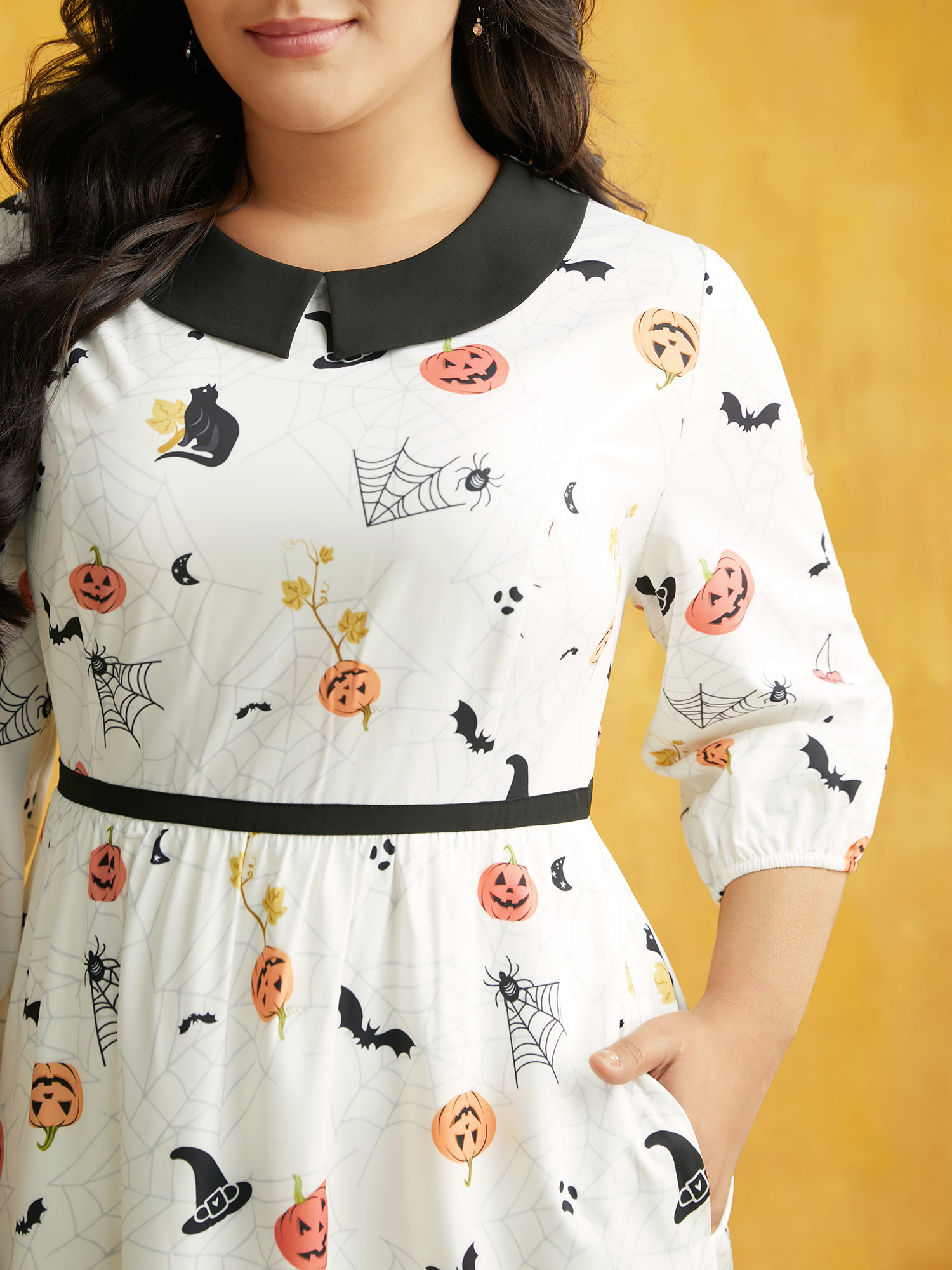 

Plus Size Pumpkin Patch Retro Collared Midi Dress Beige Women Cocktail Contrast Party Curvy Bloomchic