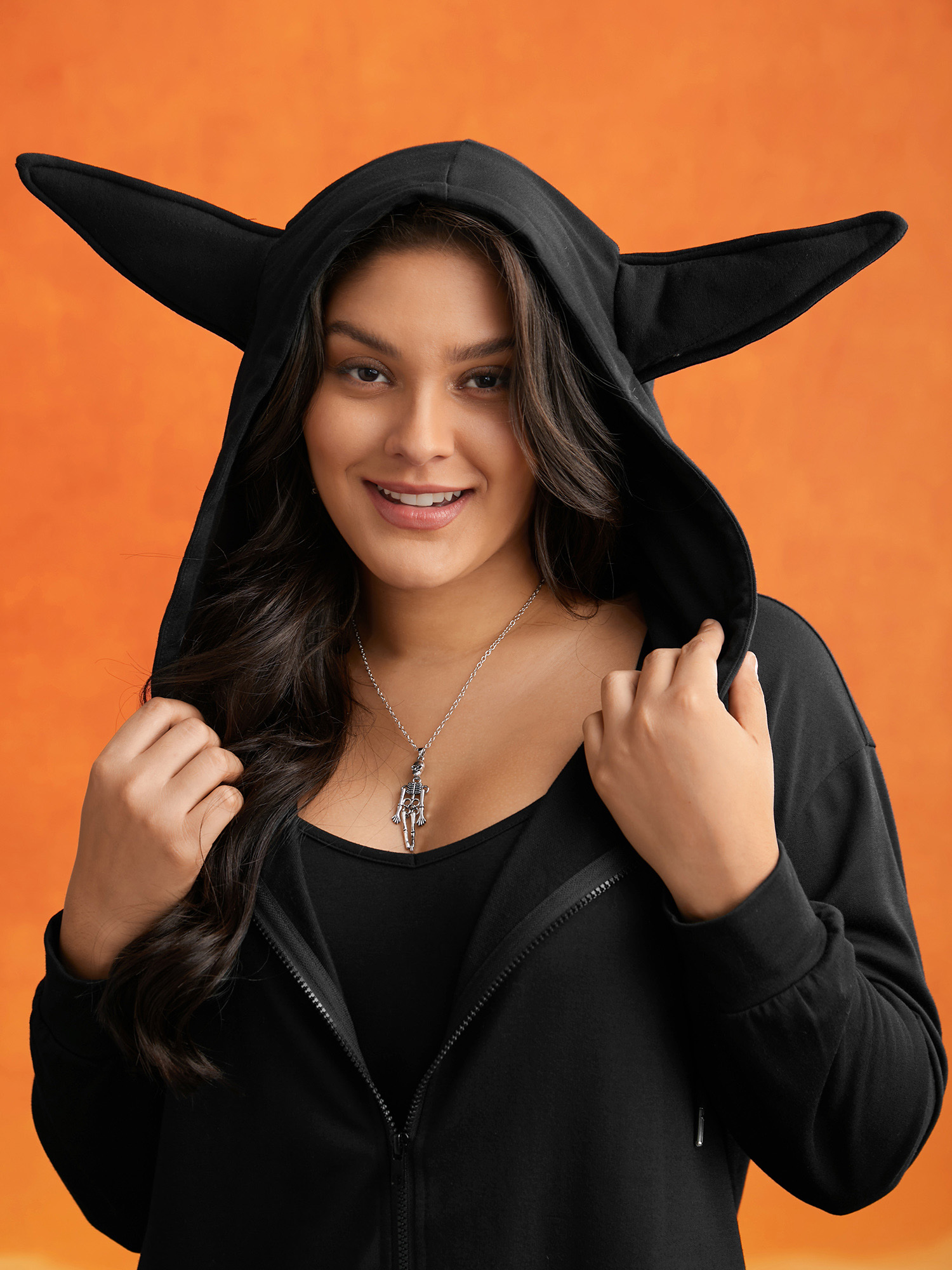 

Plus Size Bull Horns Demon Hooded Sweatshirt Women Black Casual Drawstring Loose Hooded Everyday Sweatshirts BloomChic