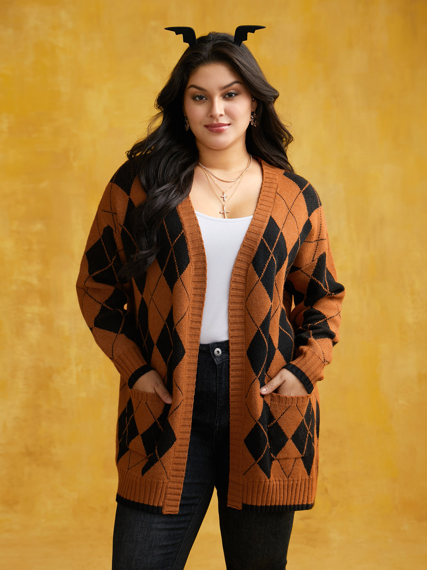 

Plus Size Halloween Plaid Long Open Cardigan Black Women Casual Loose Long Sleeve Everyday Cardigans BloomChic