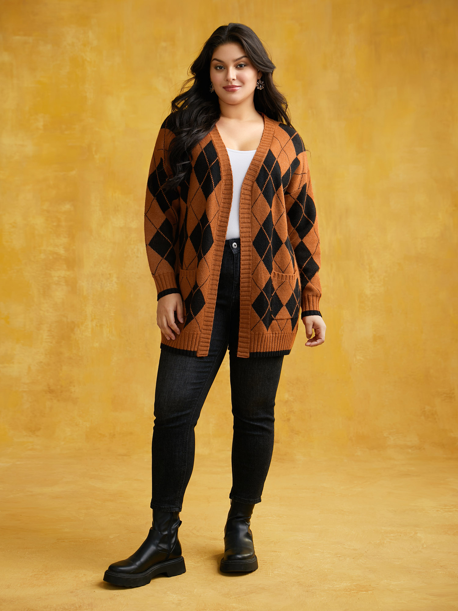 Plus Size Halloween Plaid Long Open Cardigan Black Women Casual Loose Long Sleeve Everyday Cardigans BloomChic 22-24/3X 