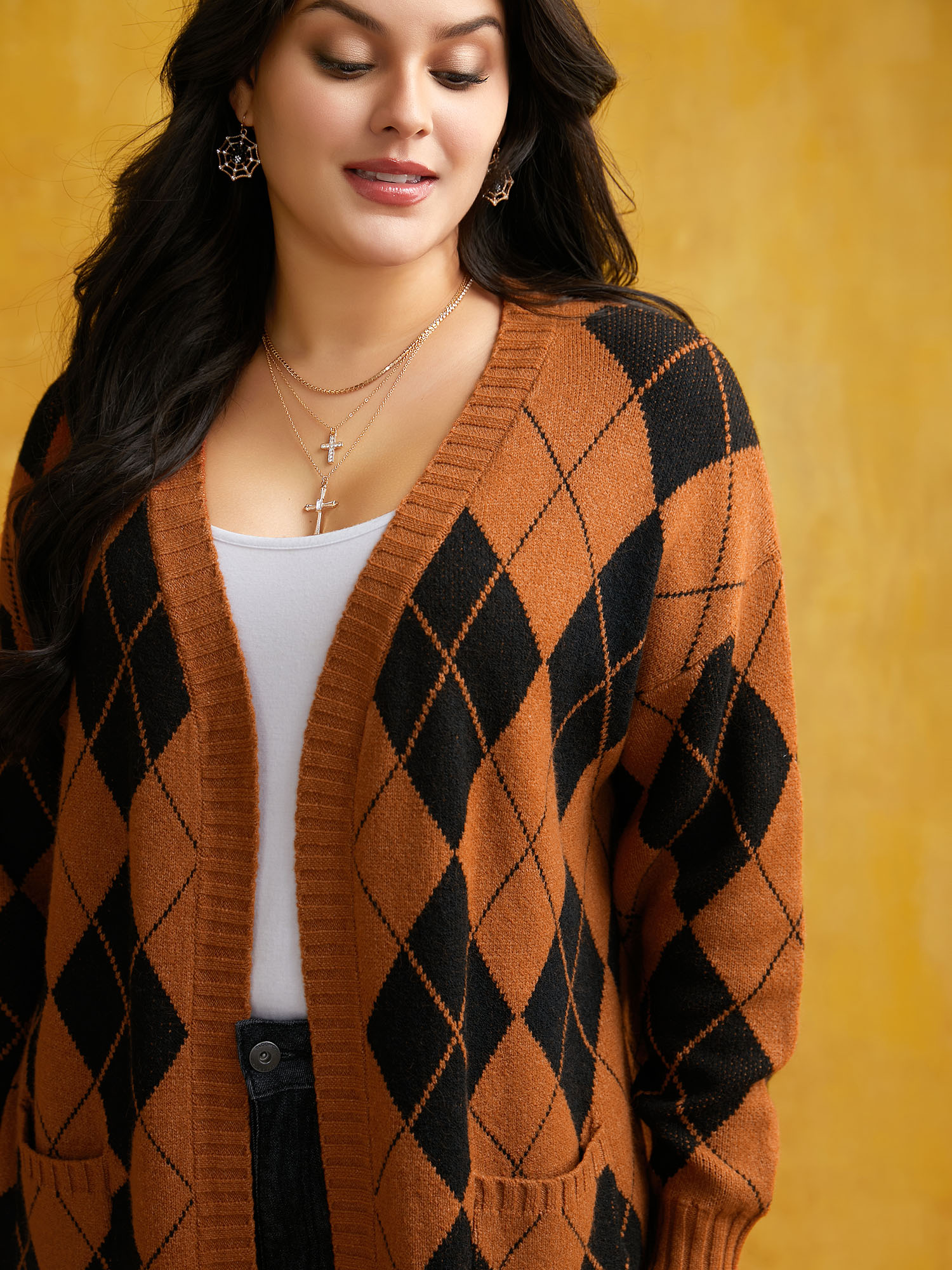 Plus Size Halloween Plaid Long Open Cardigan Black Women Casual Loose Long Sleeve Everyday Cardigans BloomChic 22-24/3X 