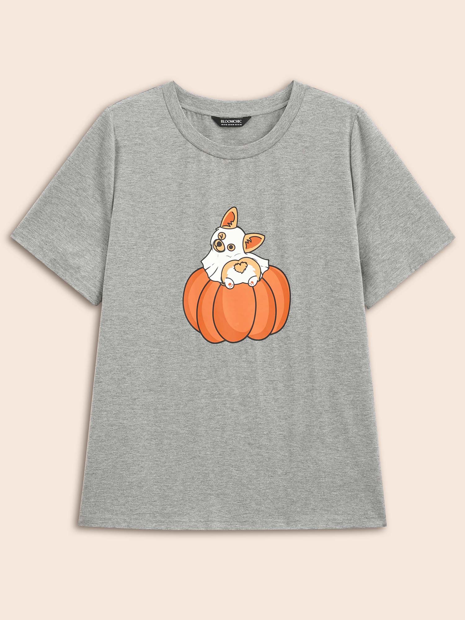 

Plus Size Pumpkin & Corgi Printed Relaxed Fit T-shirt DarkGray Women Casual Non Halloween Round Neck Everyday T-shirts BloomChic