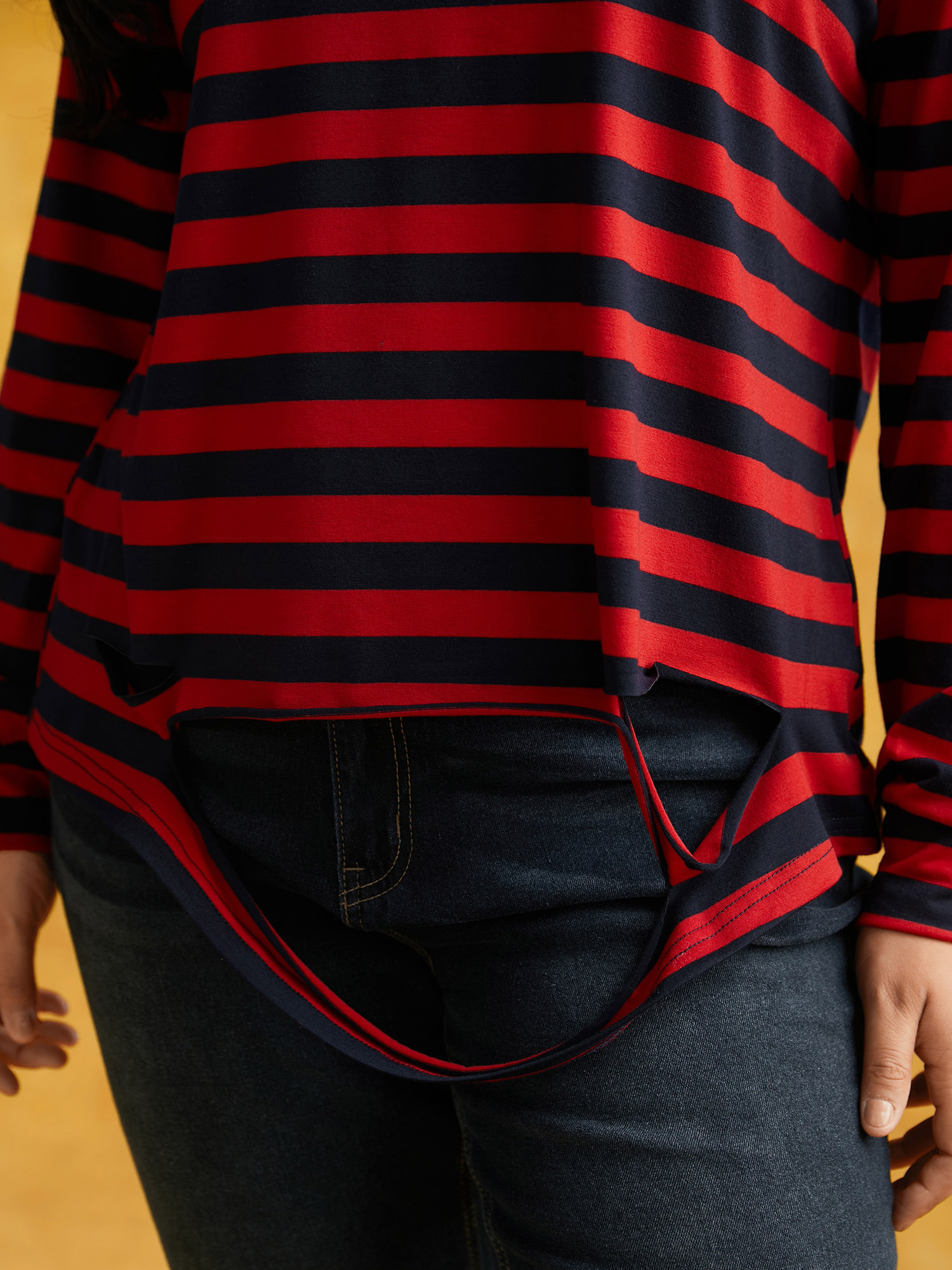 Plus Size Striking Striped Relaxed Fit T-shirt Brightred Women Casual Distressed Round Neck Everyday T-shirts BloomChic 10/M 