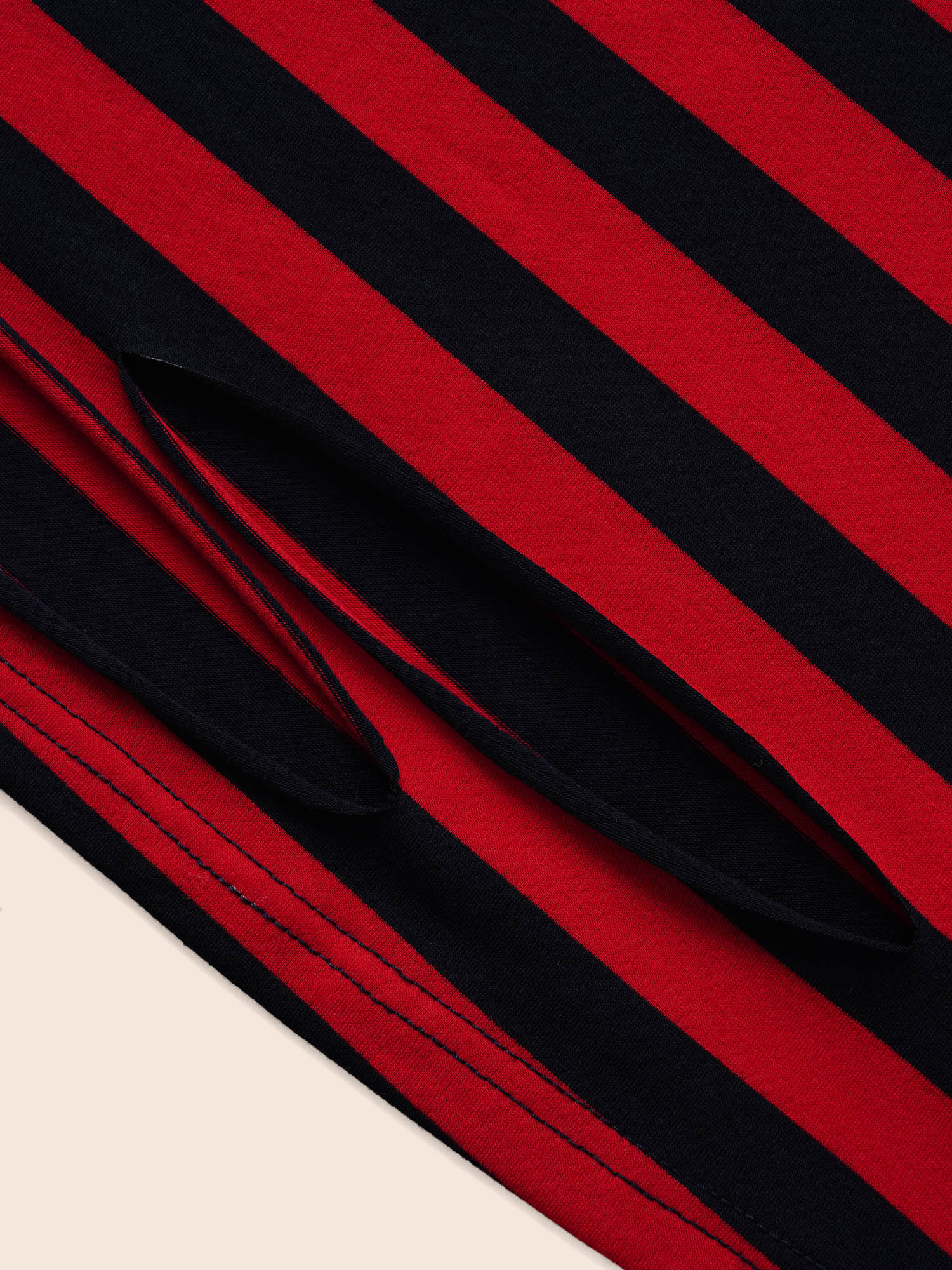 Plus Size Striking Striped Relaxed Fit T-shirt Brightred Women Casual Distressed Round Neck Everyday T-shirts BloomChic 10/M 