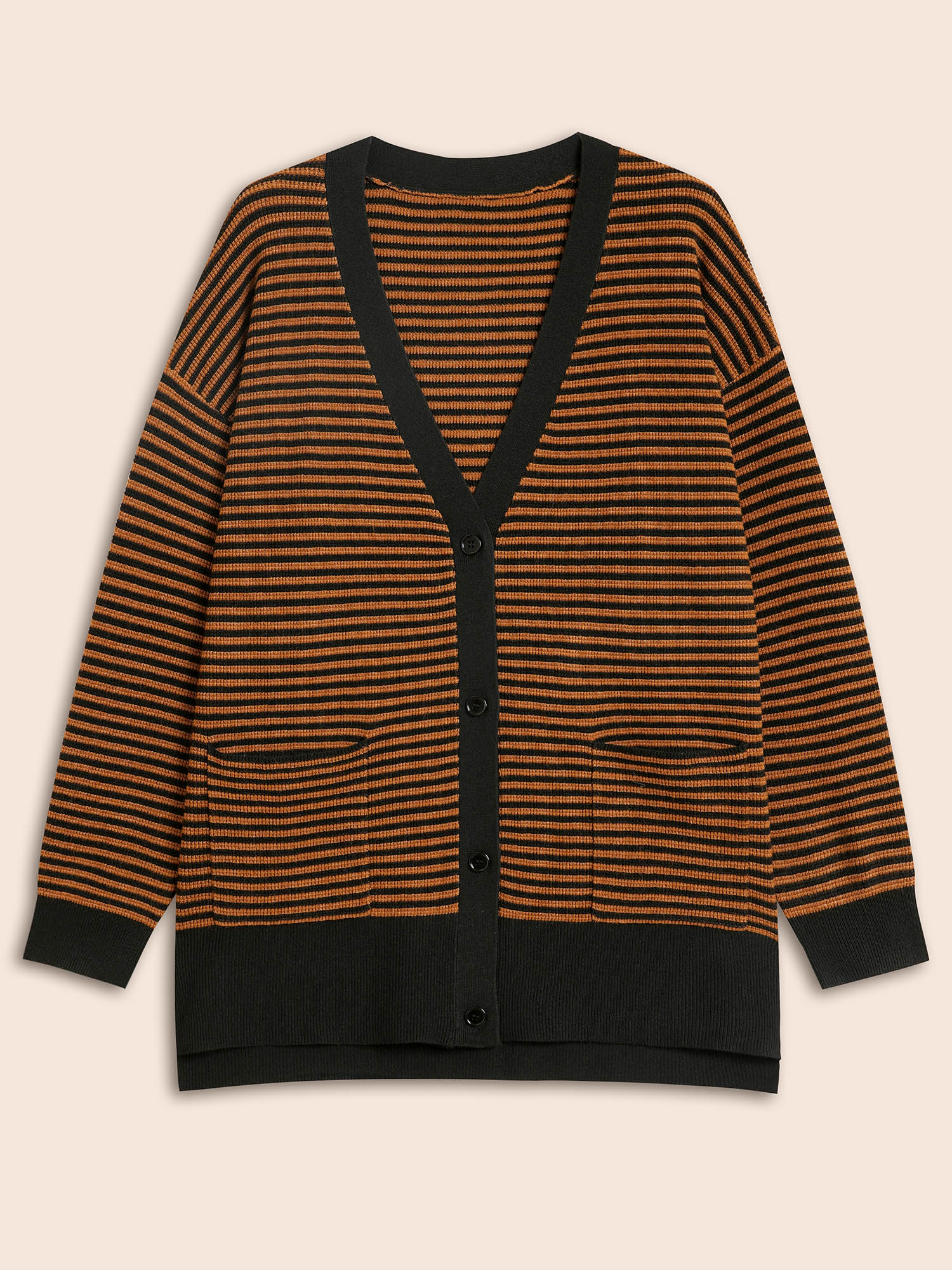 Plus Size Halloween Striped Ribbed Cardigan OrangeRed Women Casual Loose Long Sleeve Everyday Cardigans BloomChic 28/5X 