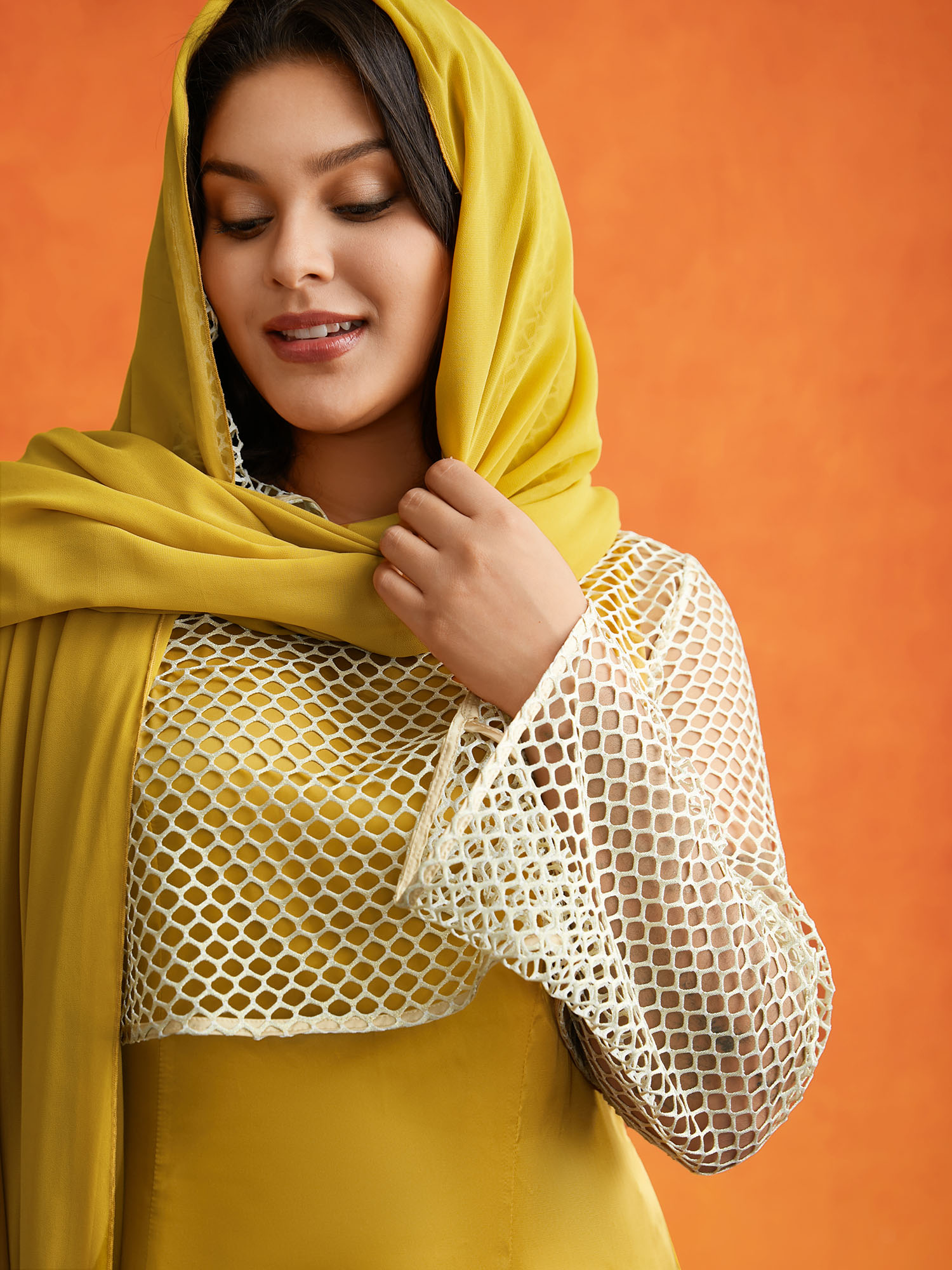 

Plus Size Sand-hued Textured Tri-Piece Dress Turmeric Women Cocktail Texture Party Curvy Bloomchic