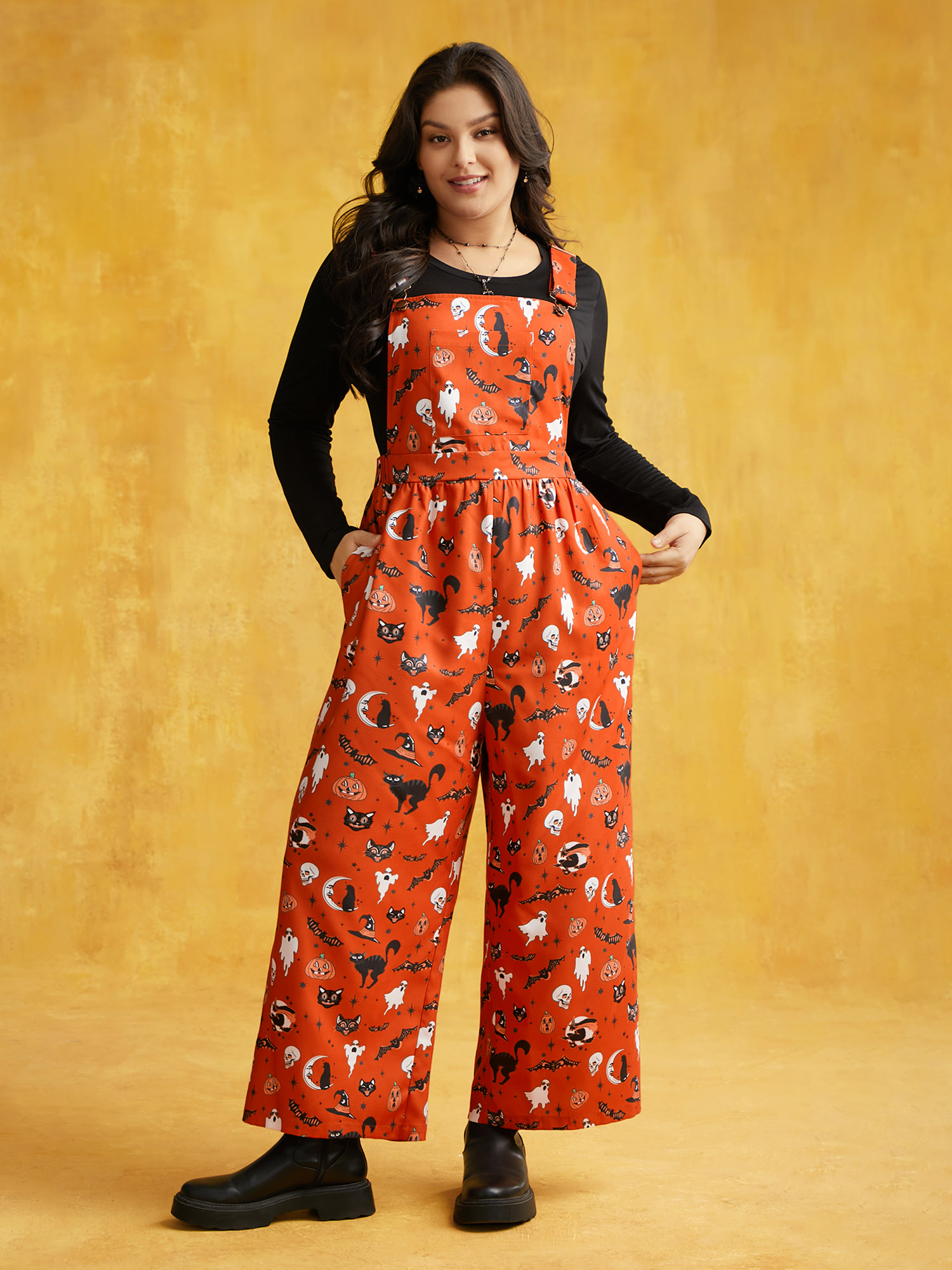 

Plus Size Brightorange Pumpkin Patch Adjustable Straps Jumpsuit Women Cocktail Sleeveless Non Party Loose Jumpsuits BloomChic