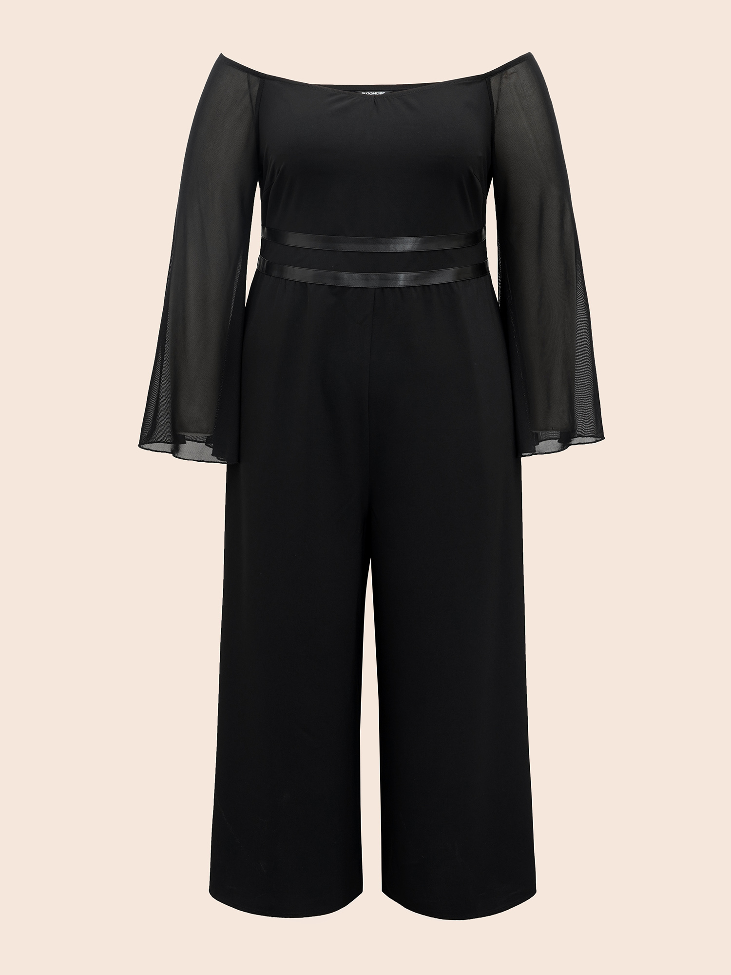 Plus Size Black Wicked Witch Leather Belt Off-Shoulder Jumpsuit Women Cocktail Extra Long Sleeve One-shoulder neck Party Loose Jumpsuits BloomChic 14-16/1X 
