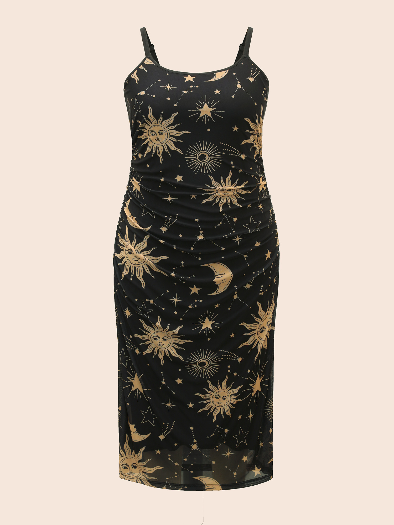 

Plus Size Cami Starry Mesh Chiffon Midi Dress Black Women Cocktail Texture Party Curvy Bloomchic