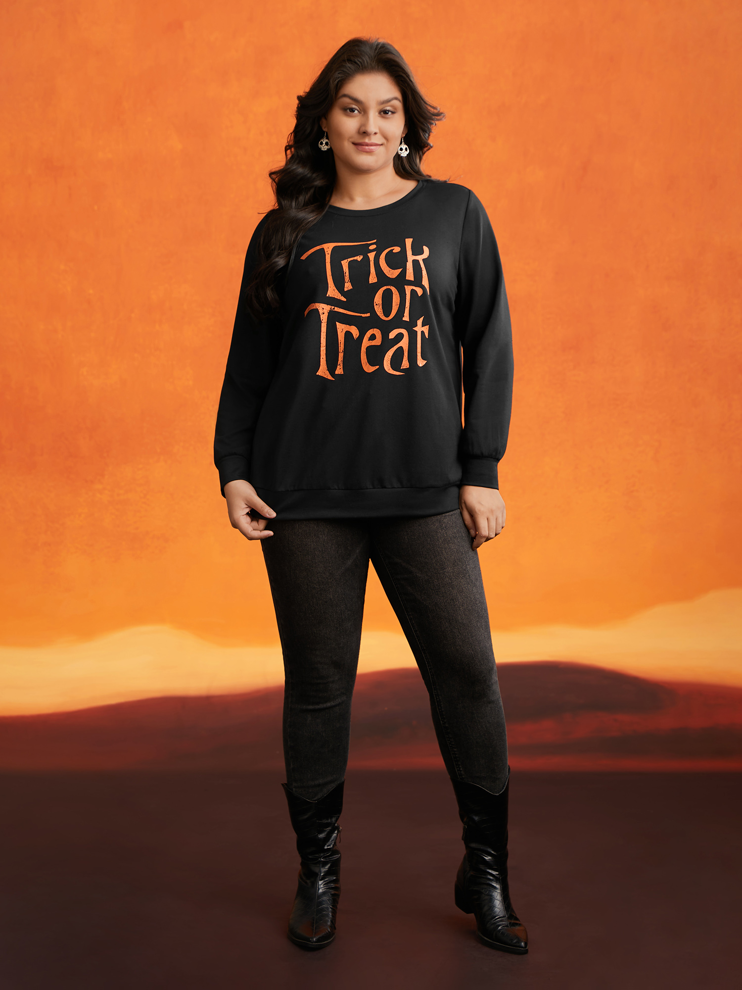 Plus Size Trick Or Treat Slogan Printed Sweatshirt Women Black Casual Non Round Neck Everyday Sweatshirts BloomChic 26/4X 