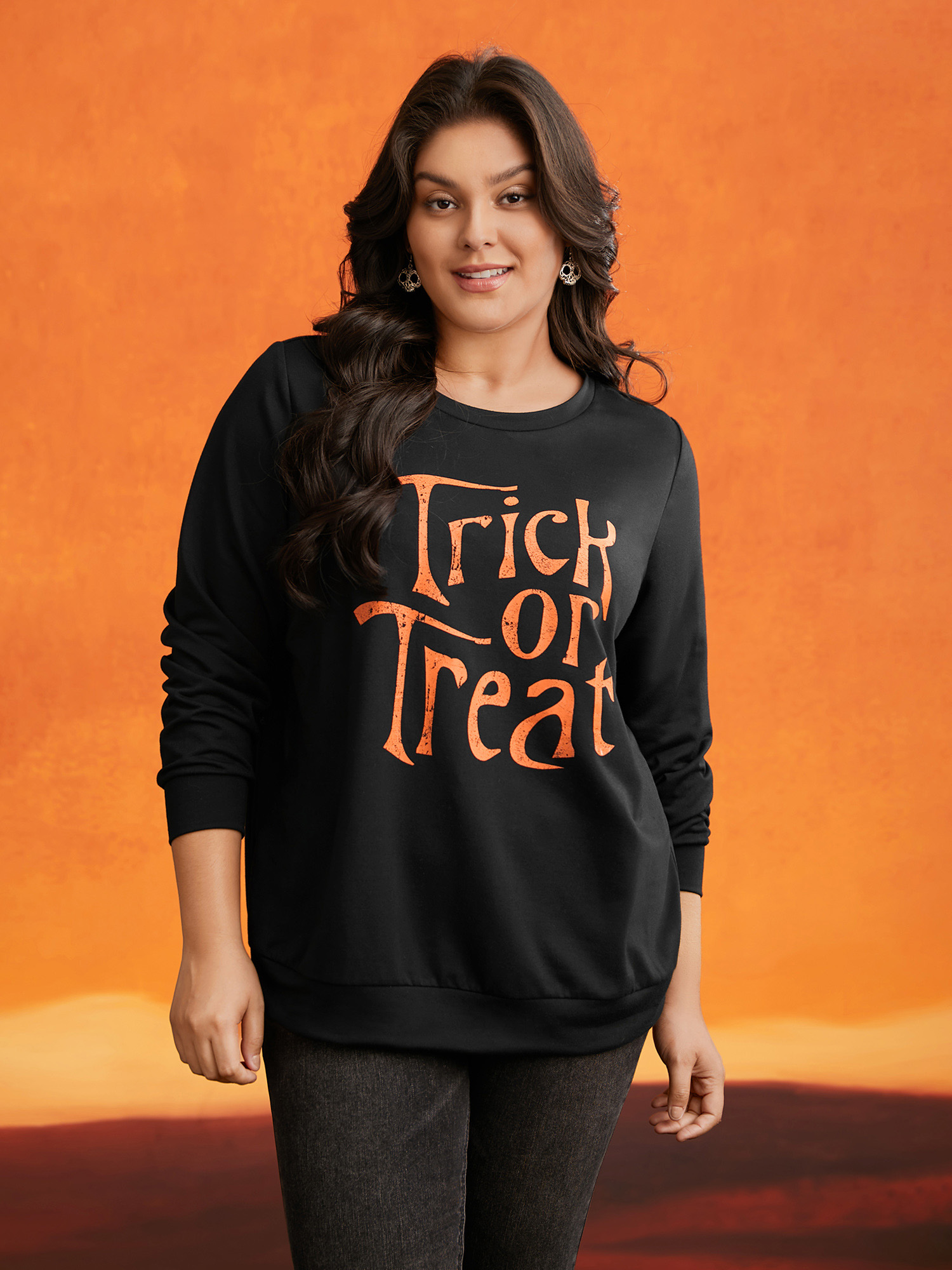 Plus Size Trick Or Treat Slogan Printed Sweatshirt Women Black Casual Non Round Neck Everyday Sweatshirts BloomChic 26/4X 