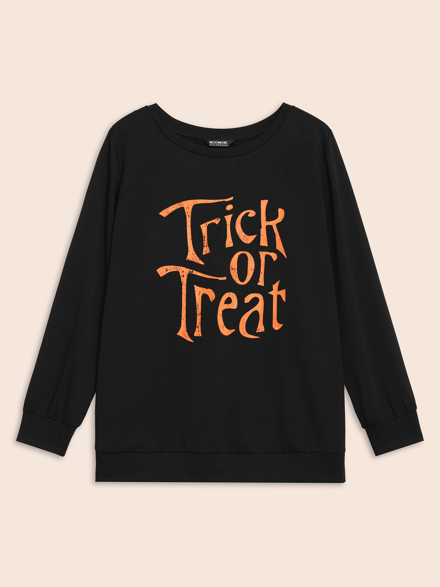 Plus Size Trick Or Treat Slogan Printed Sweatshirt Women Black Casual Non Round Neck Everyday Sweatshirts BloomChic 26/4X 
