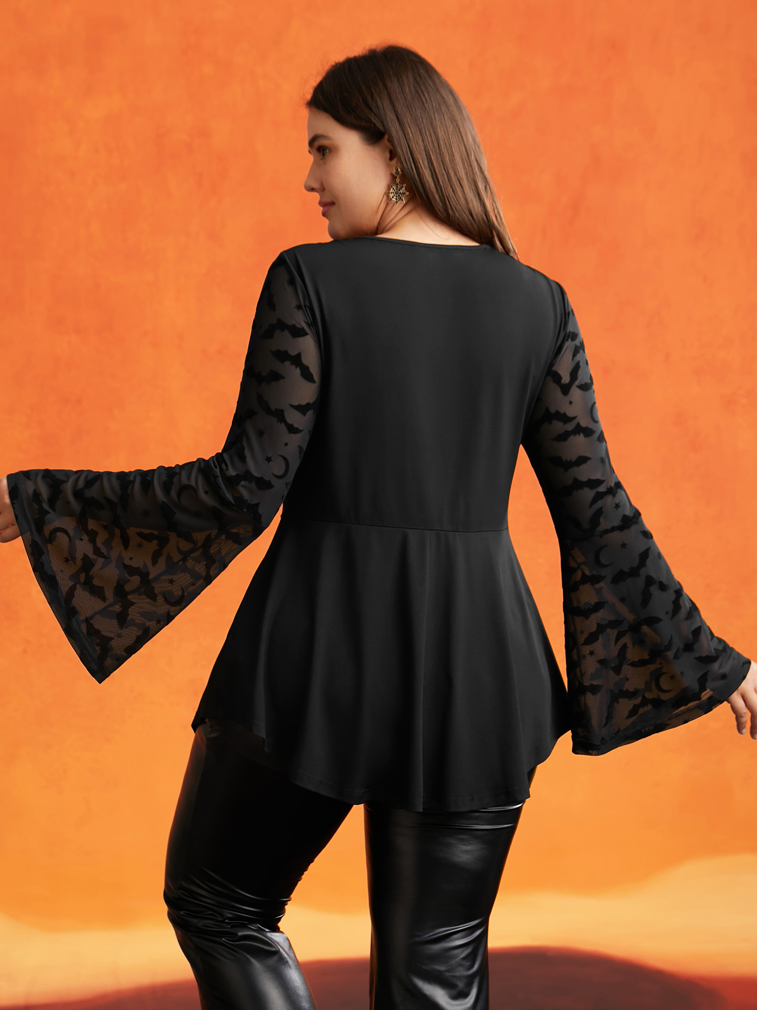 

Plus Size Black Bat Wing Elastic Flocking Corn Straps Blouse Women Elegant Long Sleeve Square Neck Everyday Blouses BloomChic