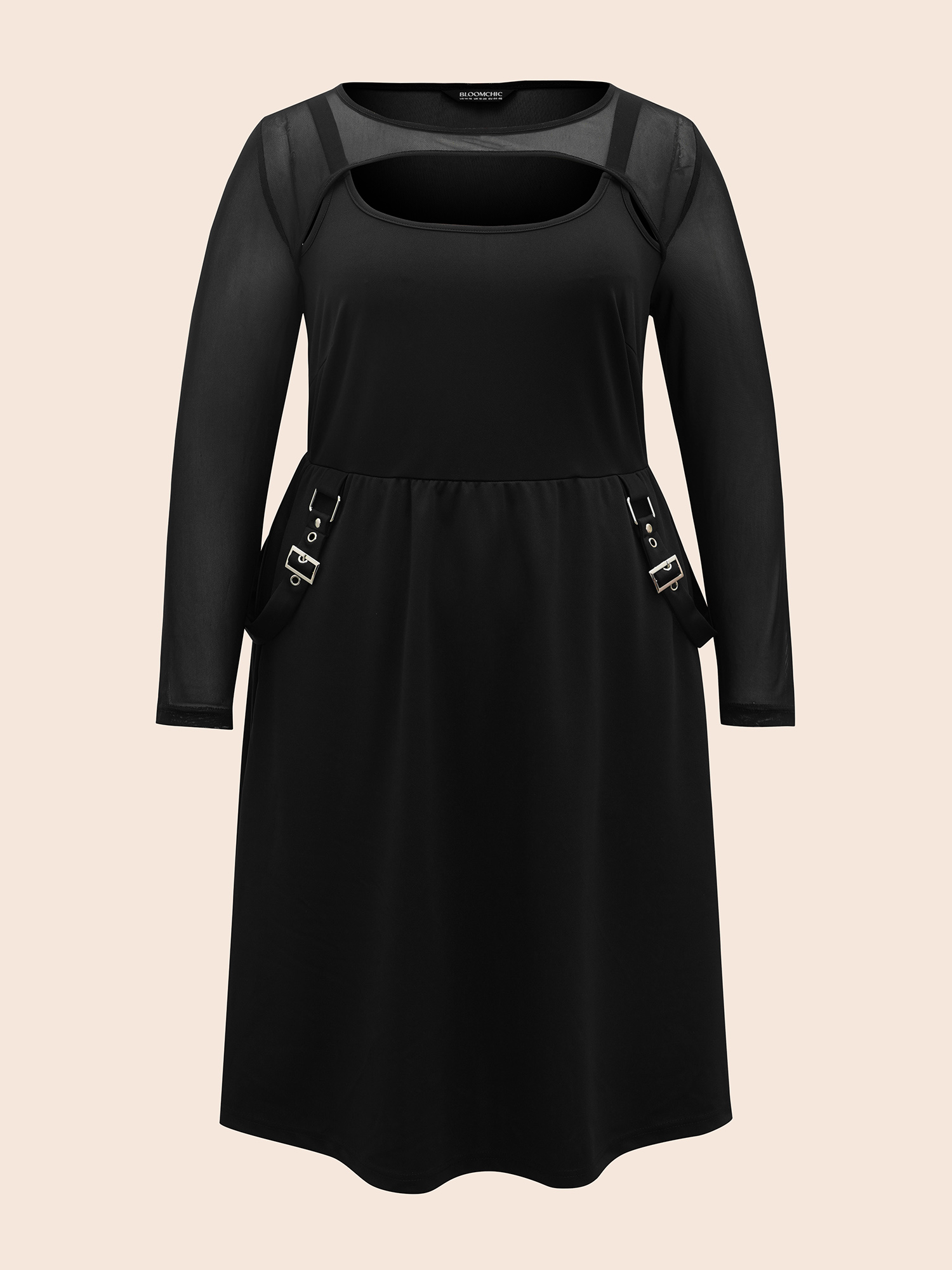 

Plus Size Gothic Knit Faux Two Piece Dress Black Women Cocktail See through Party Curvy Bloomchic