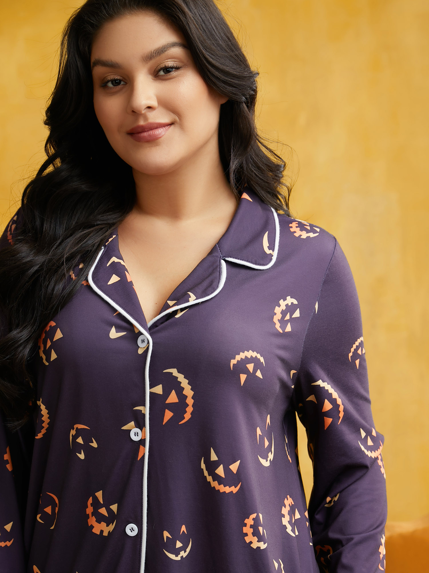 

Plus Size Pumkin Patch Collared Loungewear Dress Deeppurplered Long Sleeve Suit Collar Casual Everyday  Bloomchic