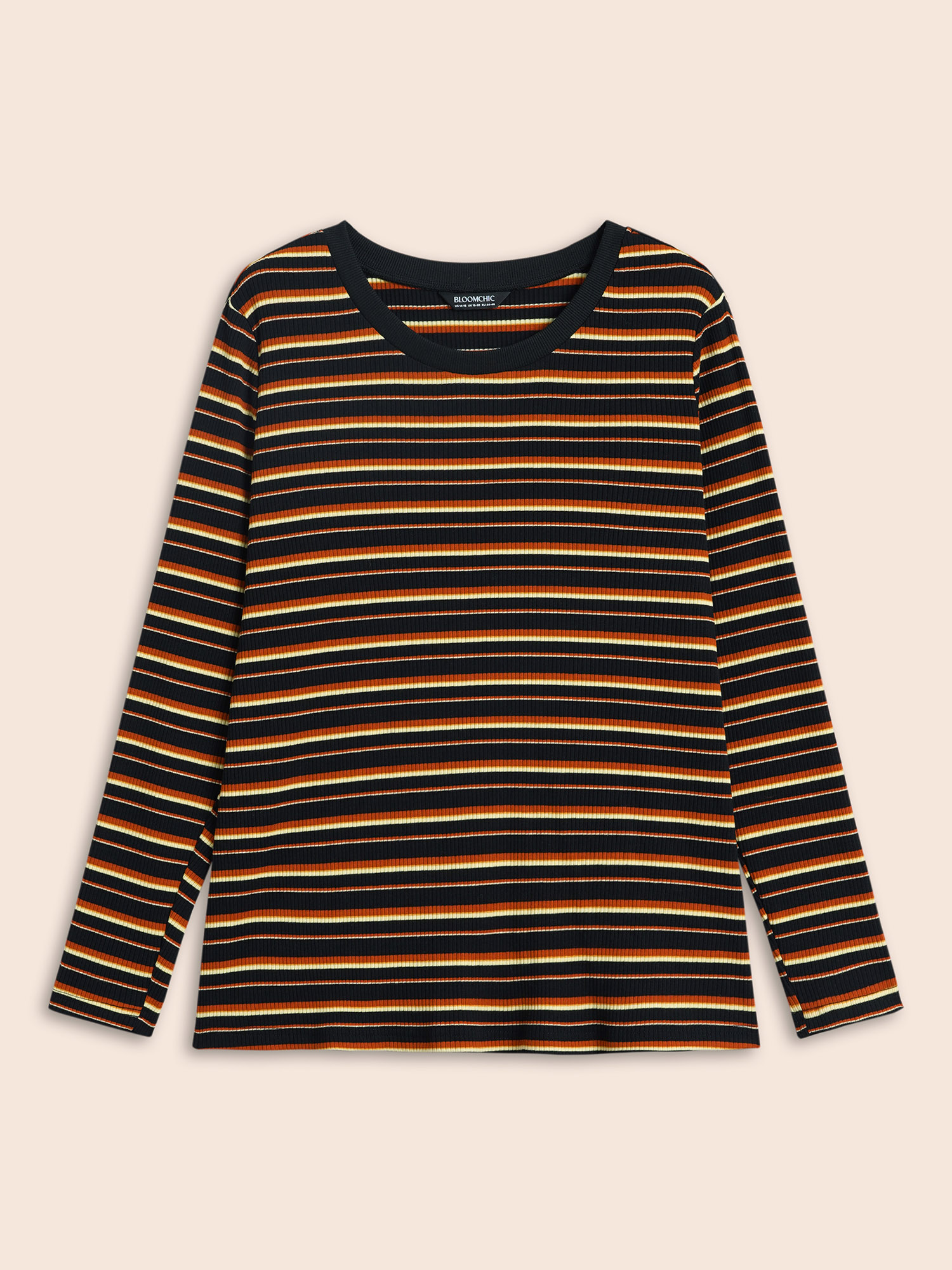 Plus Size Striped Knit Crew Neck T-shirt Black Women Casual Texture V-neck Bodycon Everyday T-shirts BloomChic 28/5X 