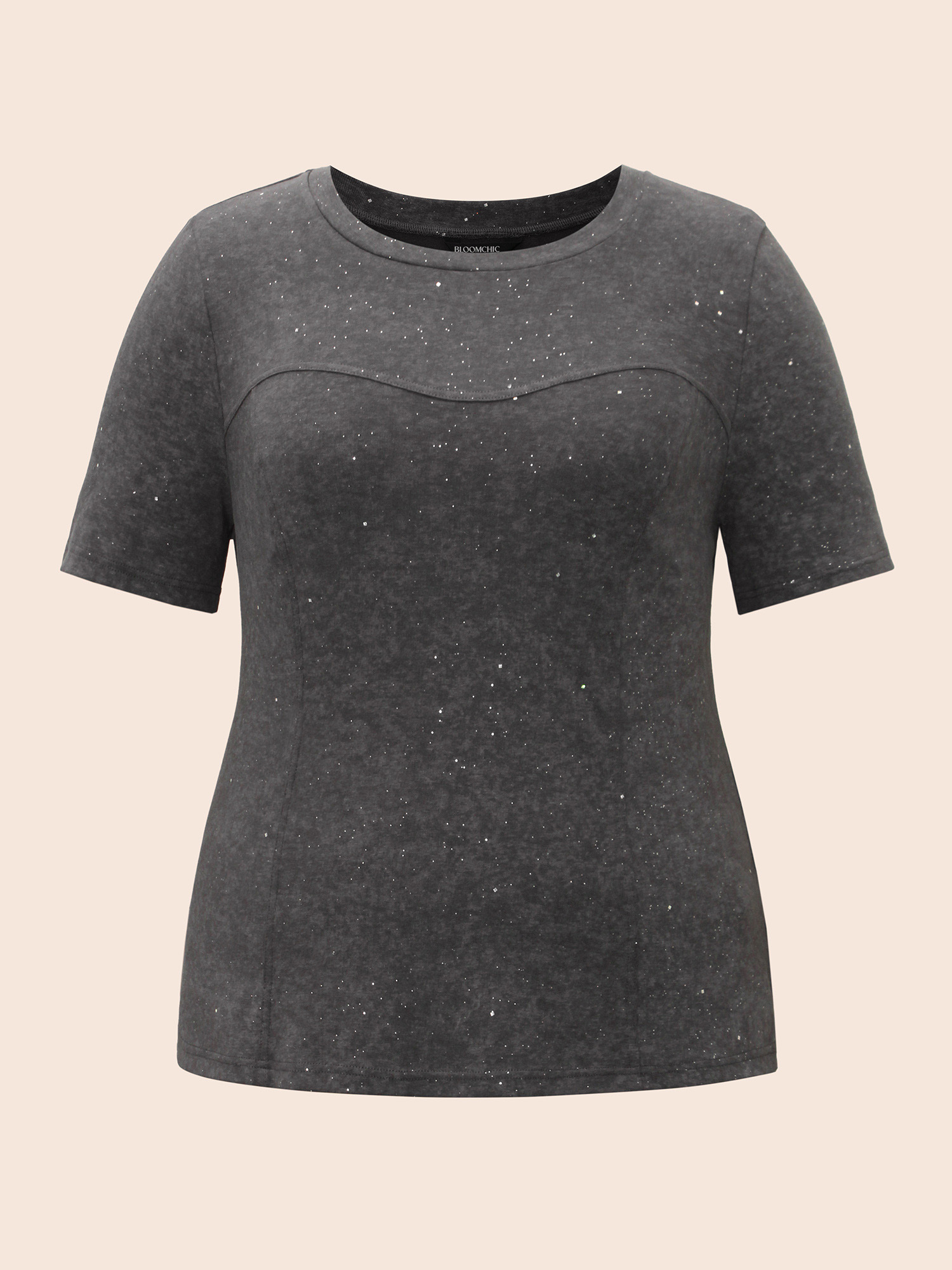 

Plus Size Gleaming Textured Sequin Slim-Fit T-shirt Acidwashblack Women Casual Non Round Neck Everyday T-shirts BloomChic