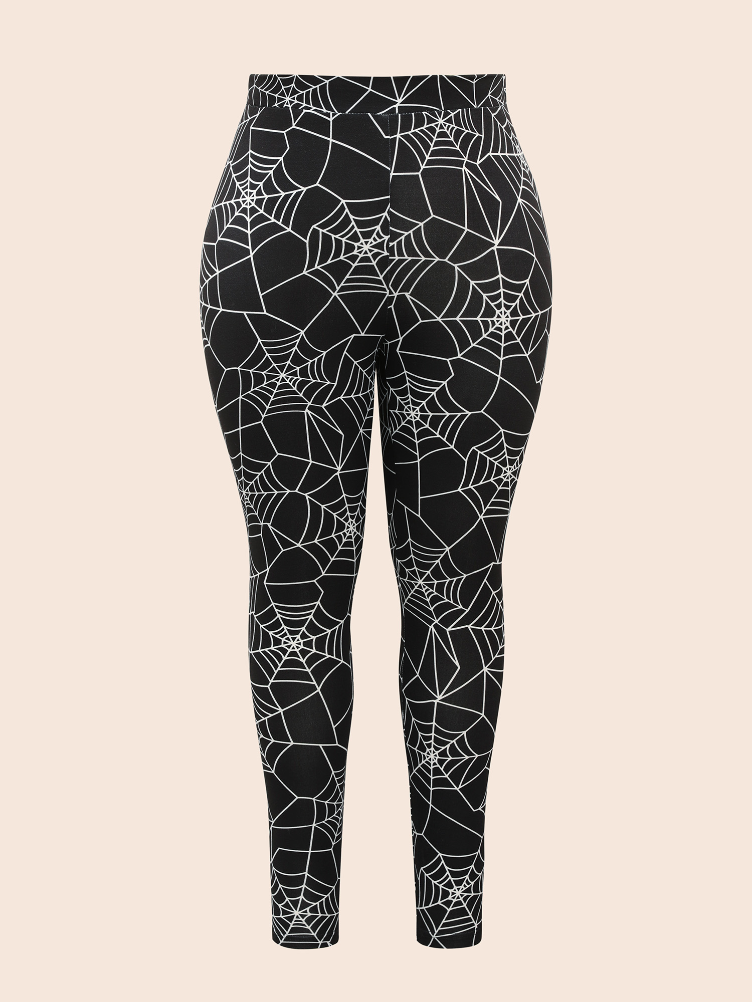 Plus Size Spider Web Printed Slim-Fit Pants Women Black Elegant High stretch Skinny Mid Rise Everyday Leggings BloomChic 22-24/3X 