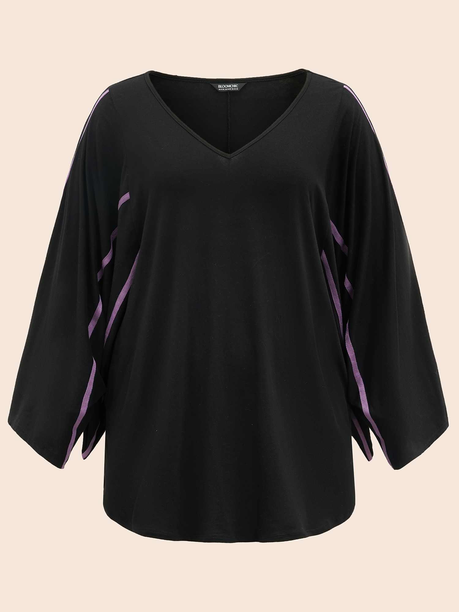 

Plus Size Bat Wing Shaped Sleeves T-shirt Black Non Sleeveless Elegant Jersey Tops