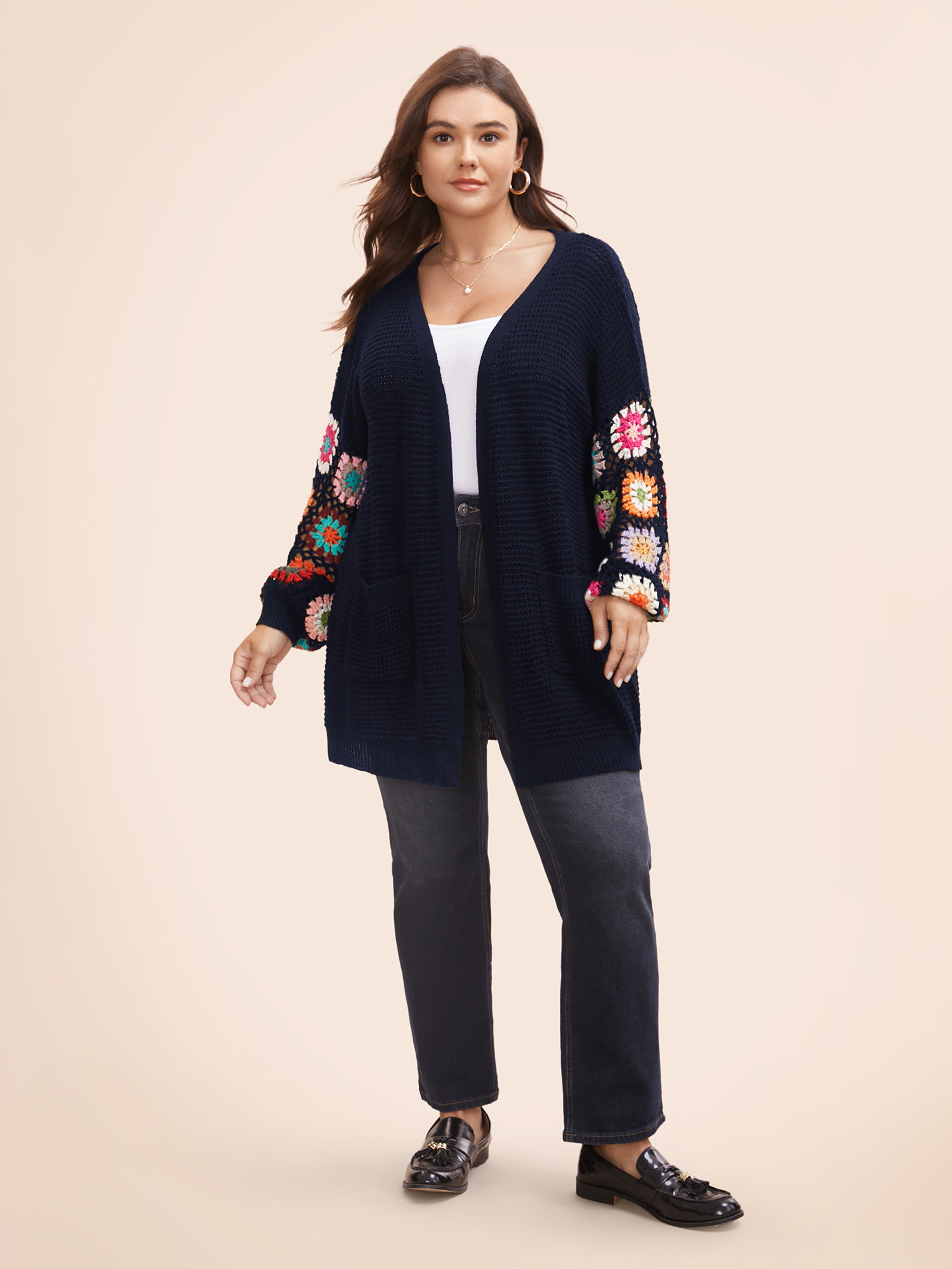 

Plus Size Crochet Floral Drop Shoulder Cut Out Cardigan Midnight Women Resort Loose Long Sleeve Vacation Cardigans BloomChic