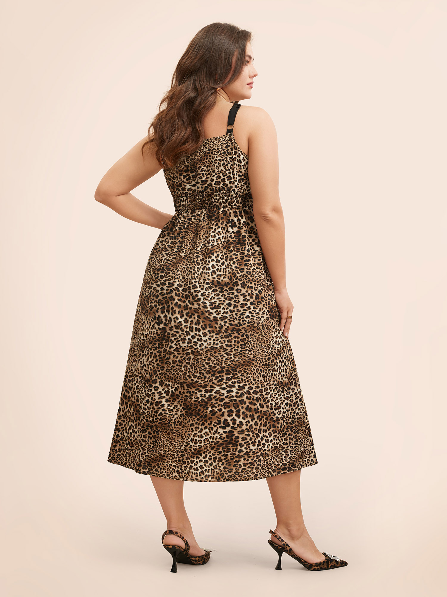 Plus Size Leopard Print Lace Patchwork Slit Hem Dress Multicolor Women Elegant Woven ribbon&lace trim V-neck Sleeveless Curvy BloomChic 10/M 