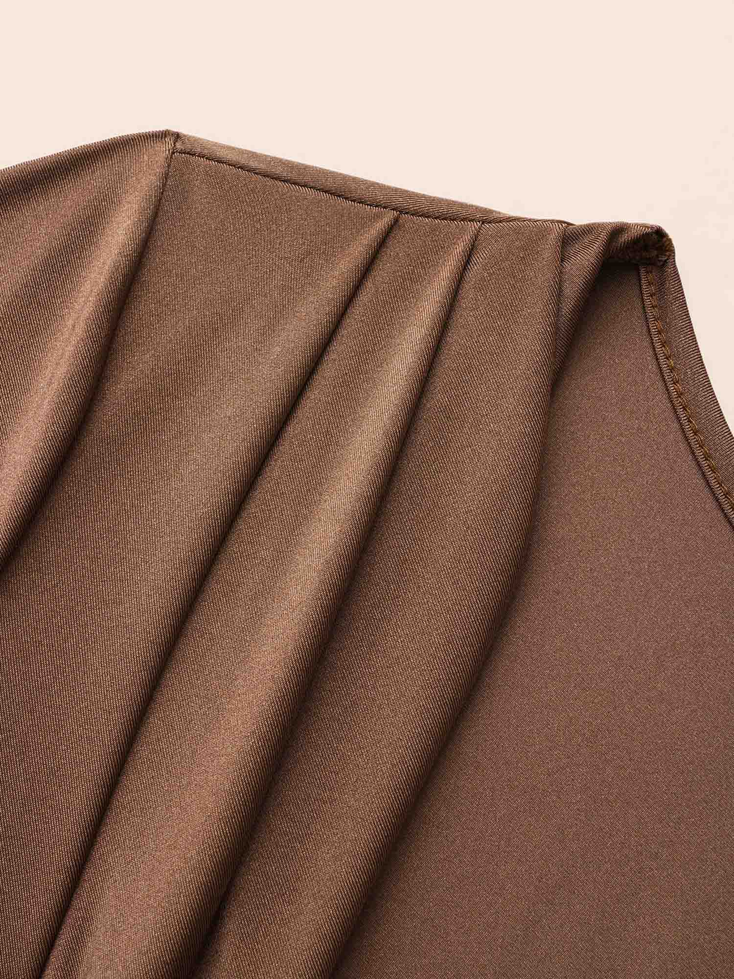 Plus Size Solid Cowl Neck Bodycon Dress Browncoffeecolor Women Elegant Pleated Cowl Neck Long Sleeve Curvy BloomChic 28/5X 