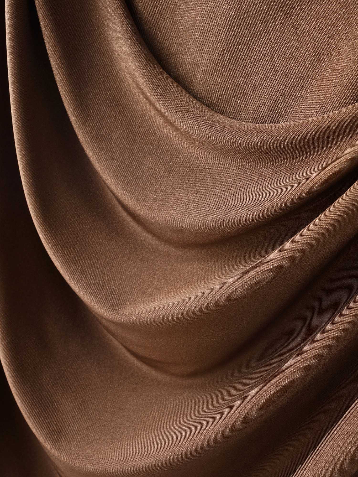 Plus Size Solid Cowl Neck Bodycon Dress Browncoffeecolor Women Elegant Pleated Cowl Neck Long Sleeve Curvy BloomChic 28/5X 