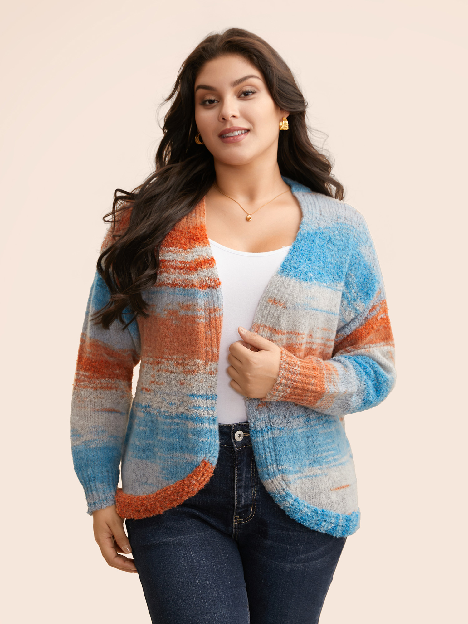 

Plus Size Ombre Open Front Curved Hem Cardigan Skyblue Women Casual Loose Long Sleeve Everyday Cardigans BloomChic