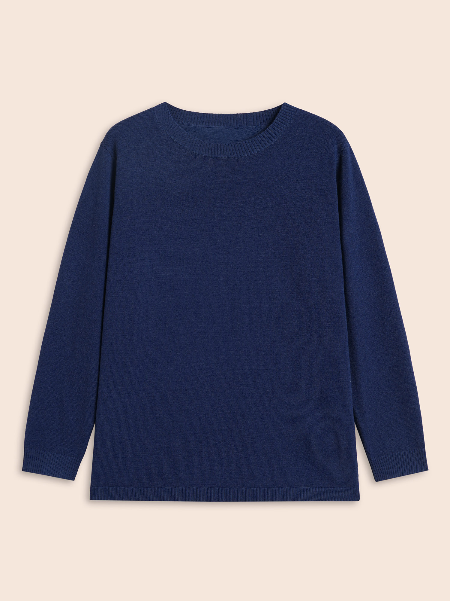 

Plus Size Solid Round Neck Wool Blend Pullover Indigo Women Casual Long Sleeve Round Neck Everyday Pullovers BloomChic