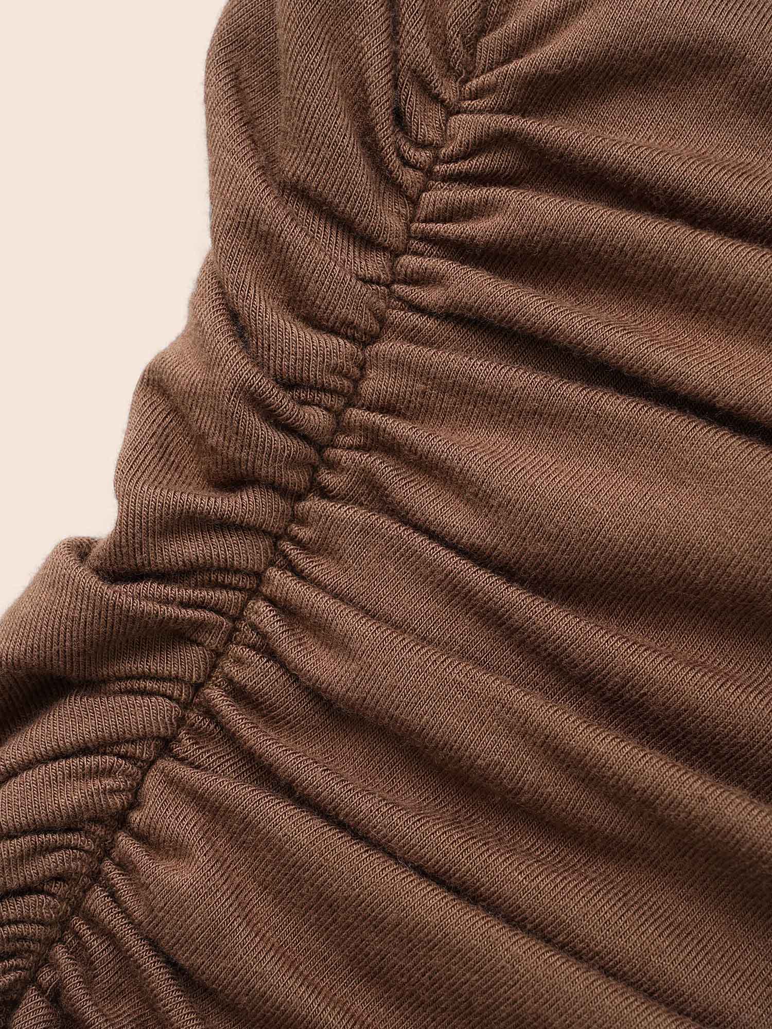 Plus Size V Neck Gathered Asymmetrical Hem T-shirt Browncoffeecolor Women Elegant Gathered V-neck Skinny Everyday T-shirts BloomChic 30/6X 