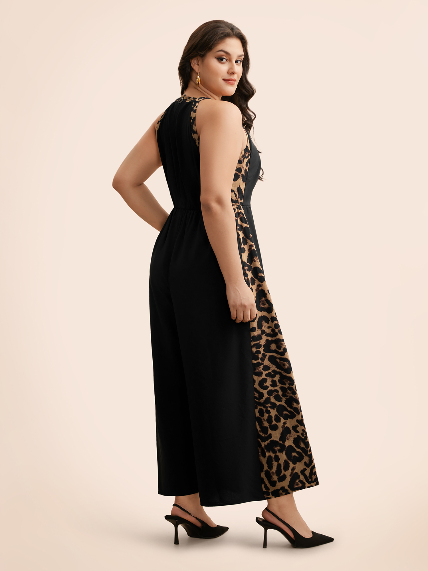 

Plus Size Leopard Leopard Print Patchwork Sleeveless Jumpsuit Women Elegant Sleeveless Round Neck Everyday Loose Jumpsuits BloomChic