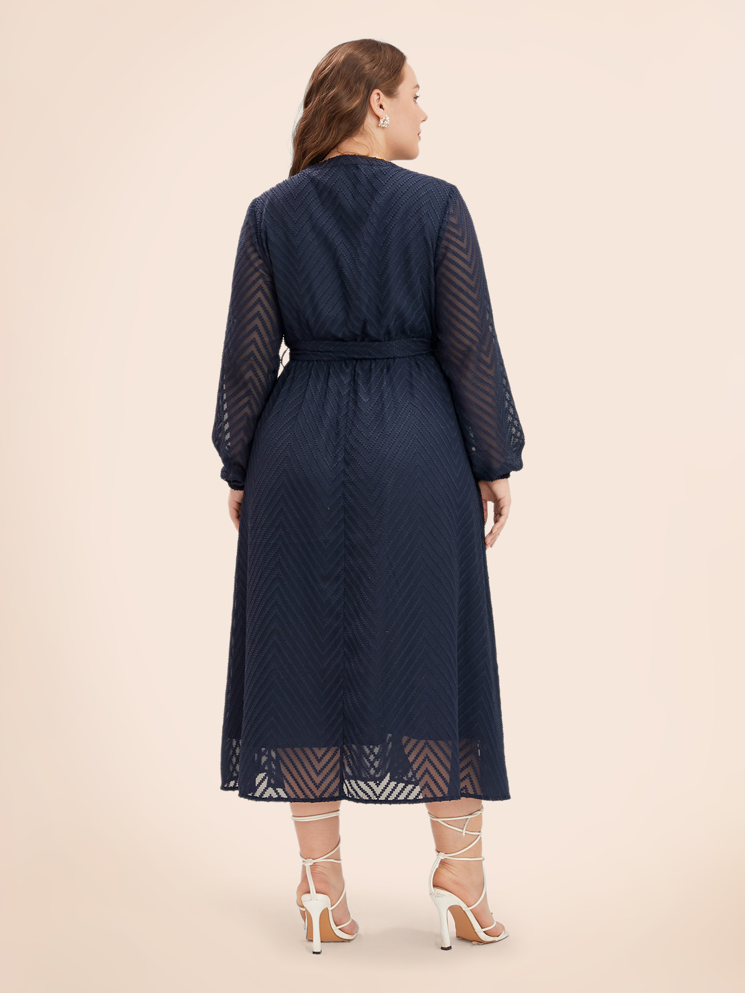 

Chiffon Geometric Elegance Plain Navy Belt Plus Size Midi Dress Women Pocket Lantern Sleeve Long Sleeve V Neck Pocket Dailywear Midi Dress BloomChic