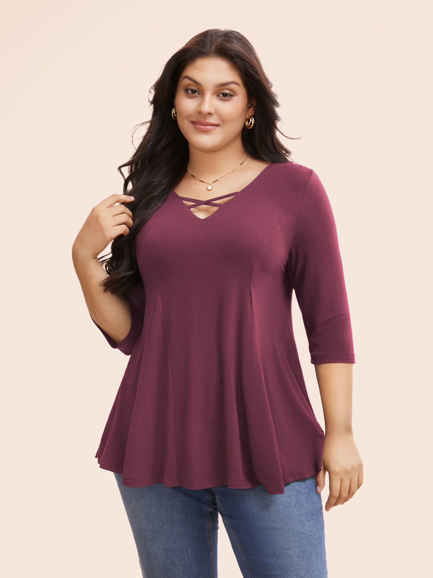 

Supersoft Essentials Cross Straps Pleated T-shirt, Burgundy