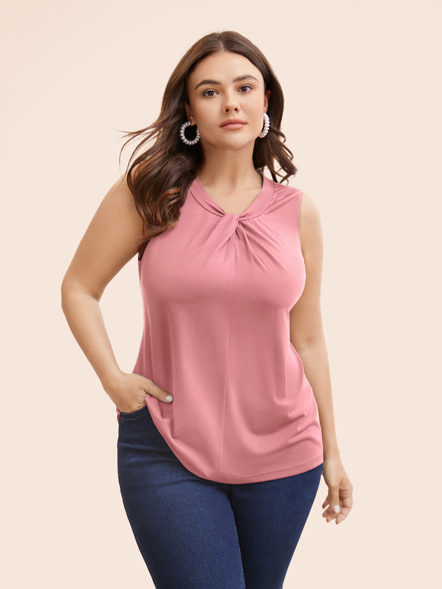 

Plus Size Solid Asymmetrical Neck Twist Front Tank Top Women Nudepink Elegant Twist Asymmetrical Neck Everyday Tank Tops Camis BloomChic