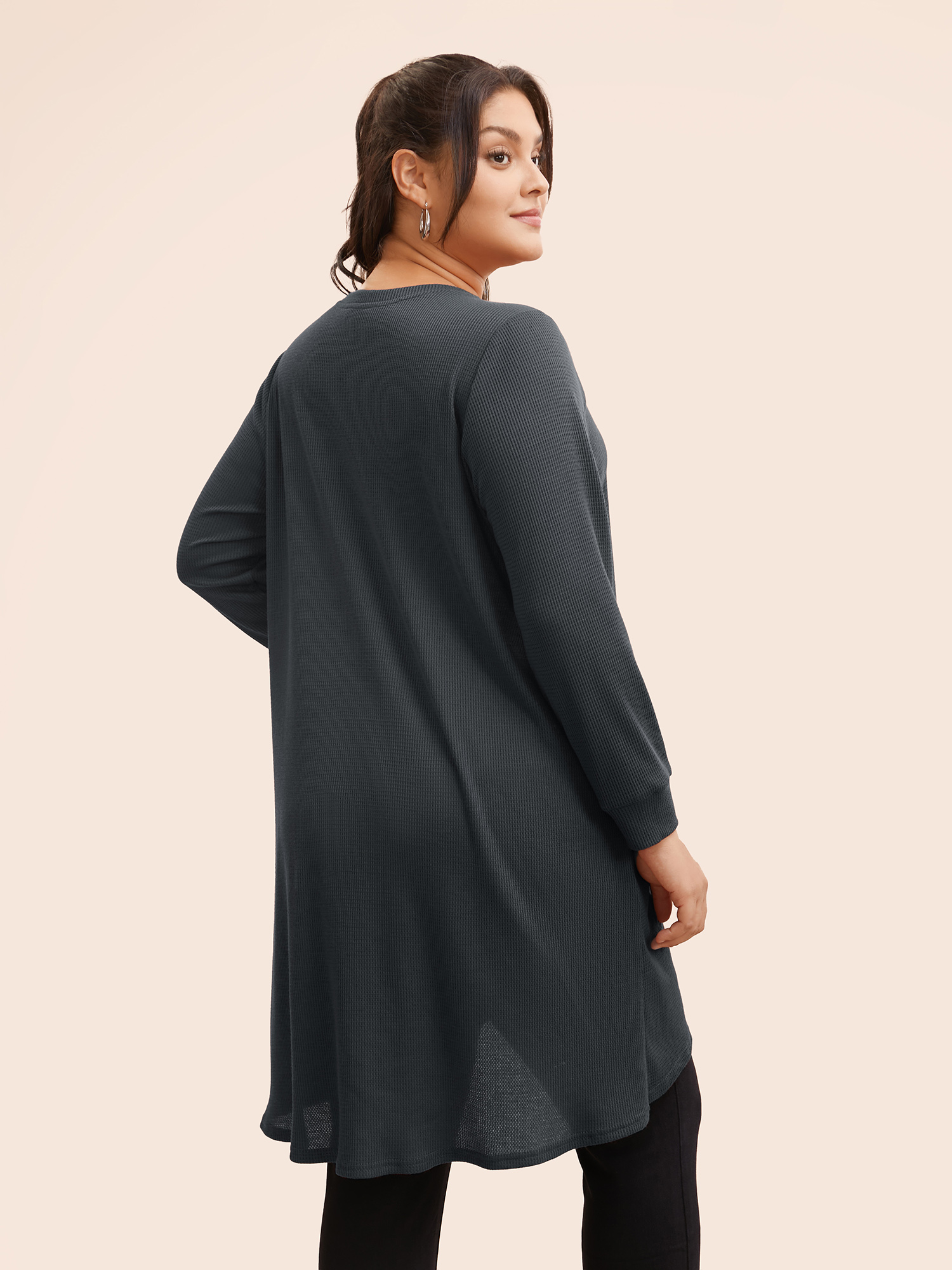 

Plus Size Solid Waffle Knit Overlap Hem T-shirt DimGray Women Casual Overlapping Round Neck Everyday T-shirts BloomChic