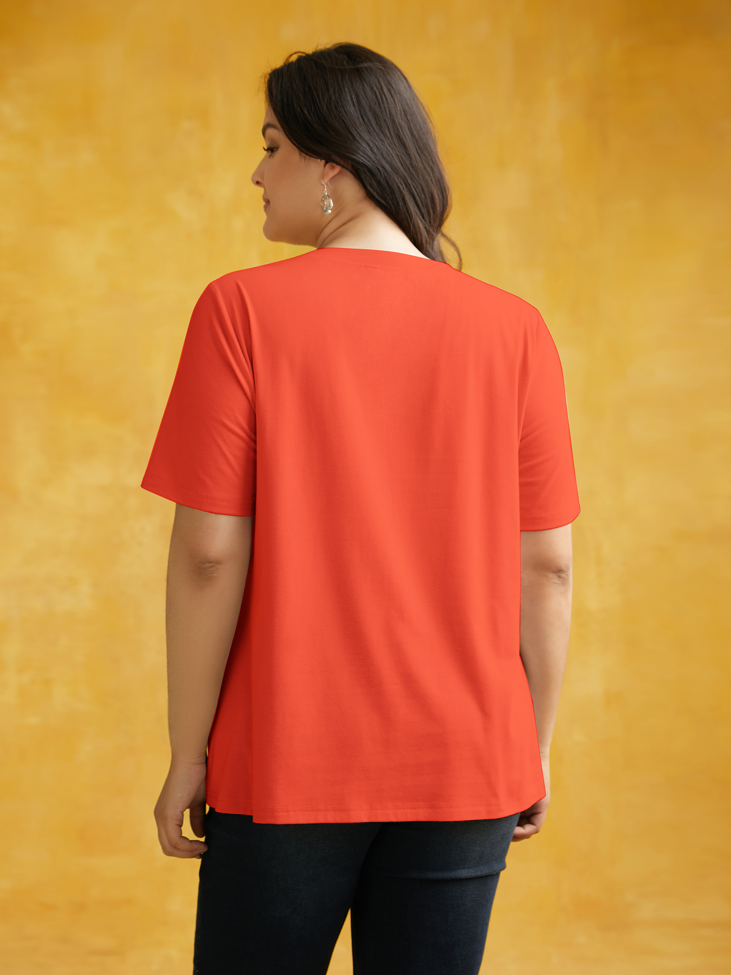 Plus Size Bewitched Cat Printed Crew Neck T-shirt OrangeRed Women Casual Non Halloween Round Neck Everyday T-shirts BloomChic 18-20/2X 