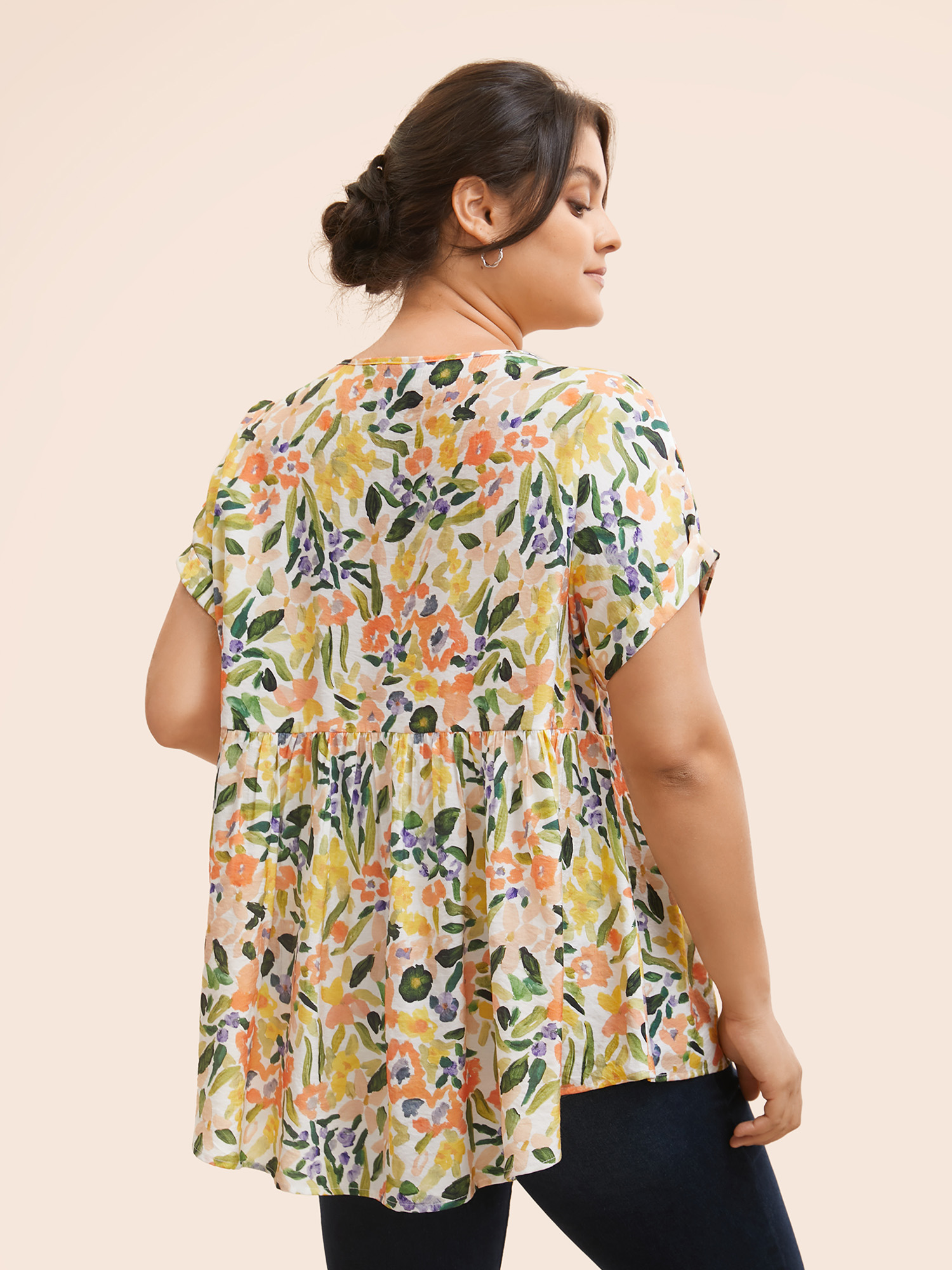 

Plus Size Originalwhite Fruit Print Curved Hem Batwing Sleeve Blouse Women Casual Cap Sleeve Round Neck Everyday Blouses BloomChic