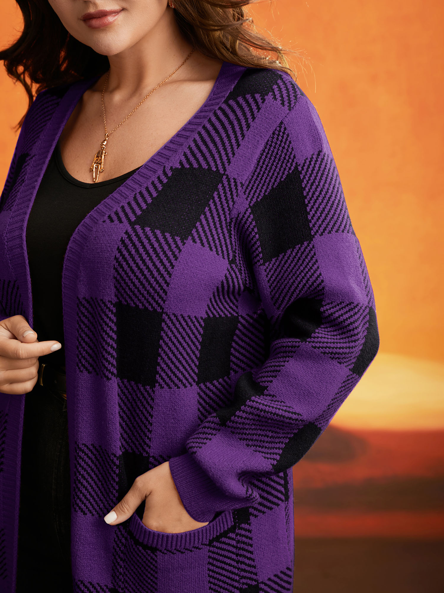 

Plus Size Supersoft Essentials Plaid Open Cardigan Deeppurple Women Casual Loose Long Sleeve Everyday Cardigans BloomChic