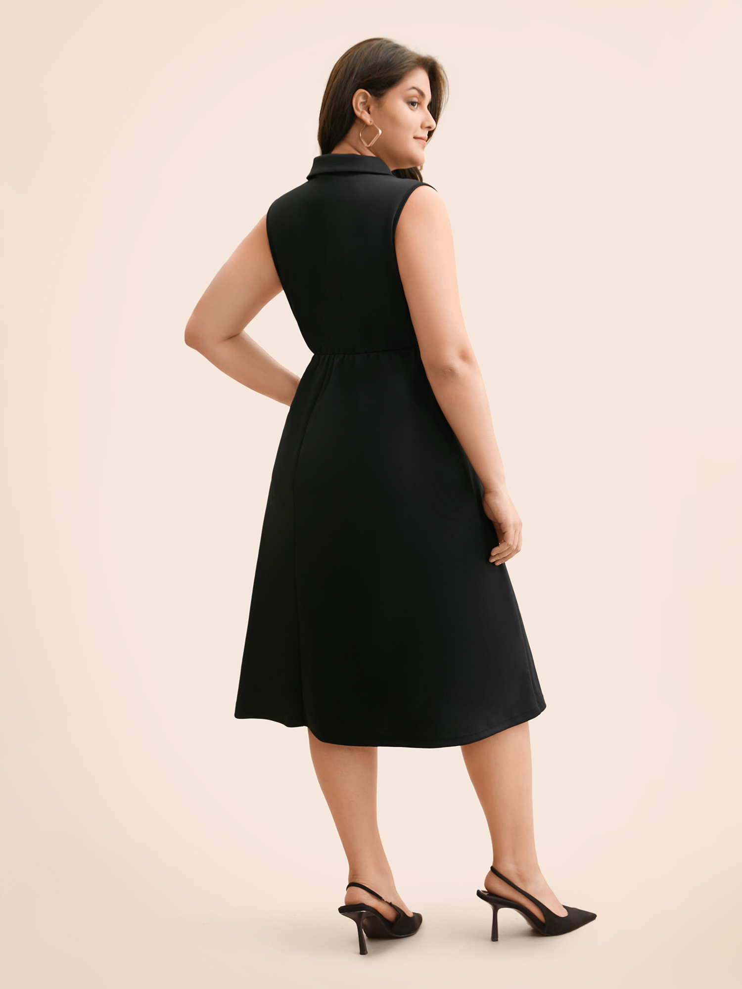 Plus Size Suit Collar Contrast Patchwork Sleeveless Dress Black Women At the Office Contrast Suit Collar Sleeveless Curvy BloomChic 12/L 