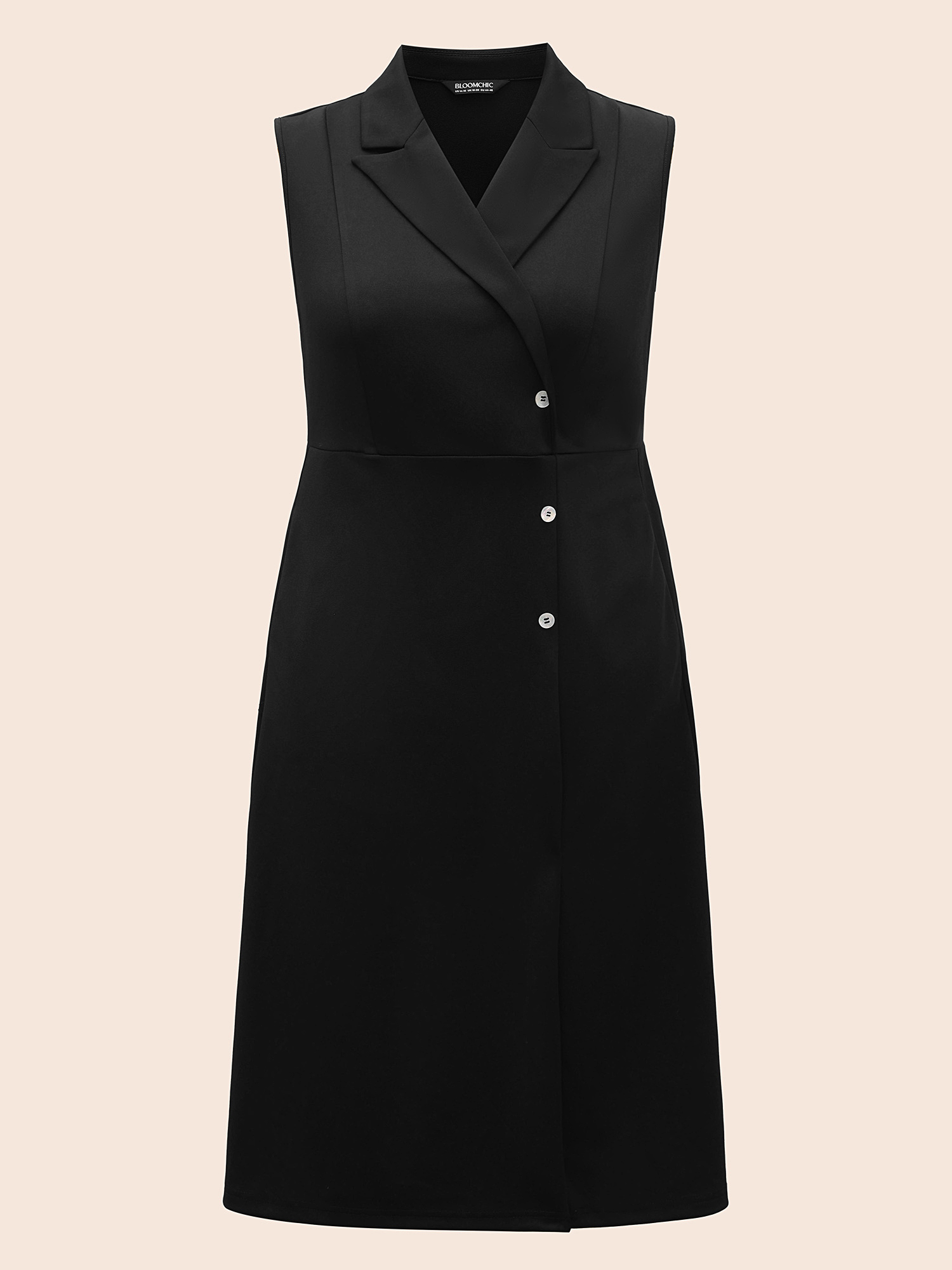 Plus Size Suit Collar Contrast Patchwork Sleeveless Dress Black Women At the Office Contrast Suit Collar Sleeveless Curvy BloomChic 12/L 