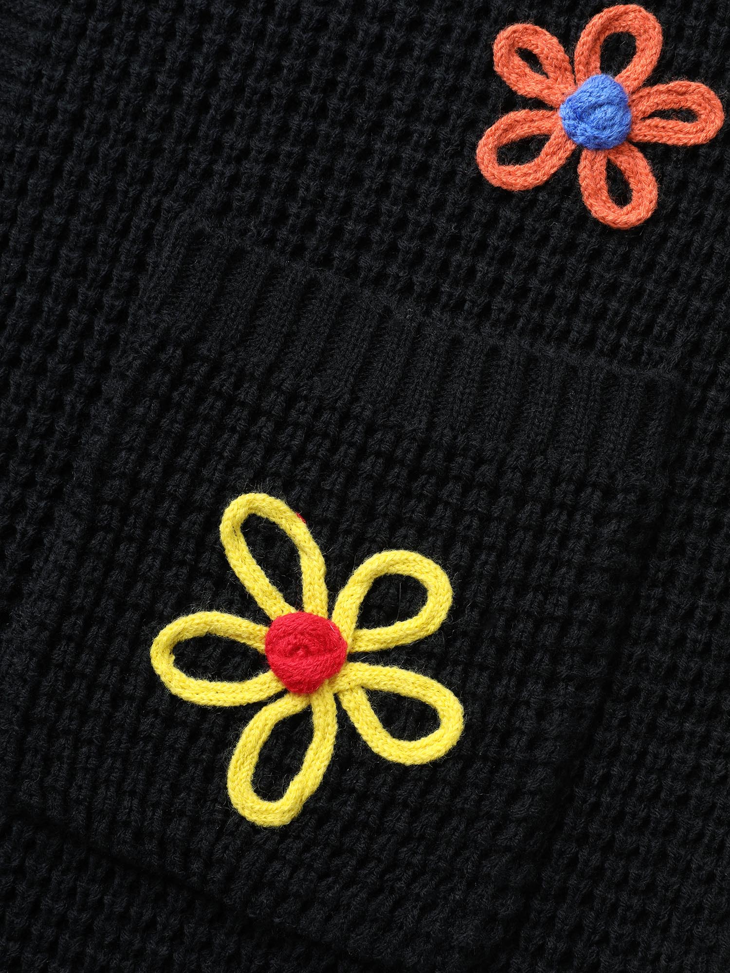 Plus Size Crochet Floral Puff Sleeve Pocket Cardigan Black Women Casual Loose Long Sleeve Everyday Cardigans BloomChic 28/5X 